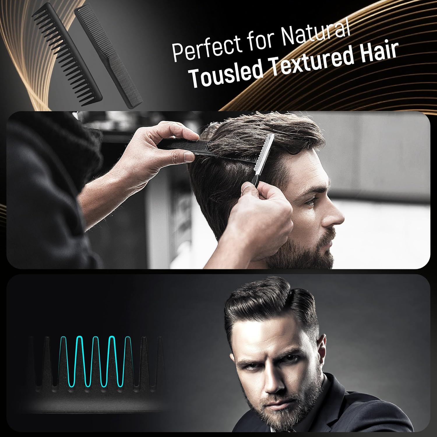 SalonSilk men's hair brush and styling comb set with five professional barber tools, ideal for grooming and styling hair.