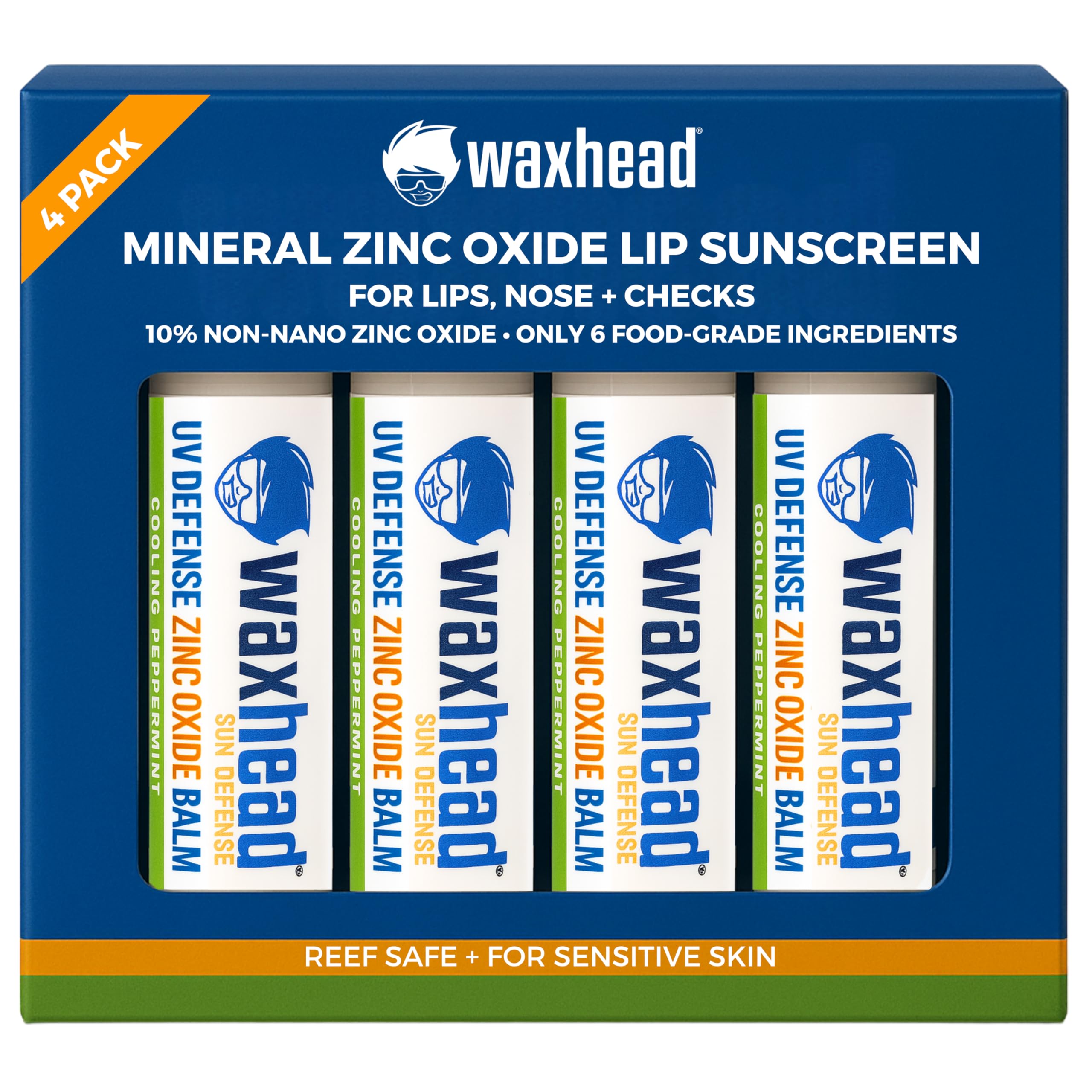 Waxhead Zinc Oxide Lip Balm 4 Pack - Reef Safe Mineral Lip Sunscreen - Waxhead Sun Defense Foods Official Product View 2