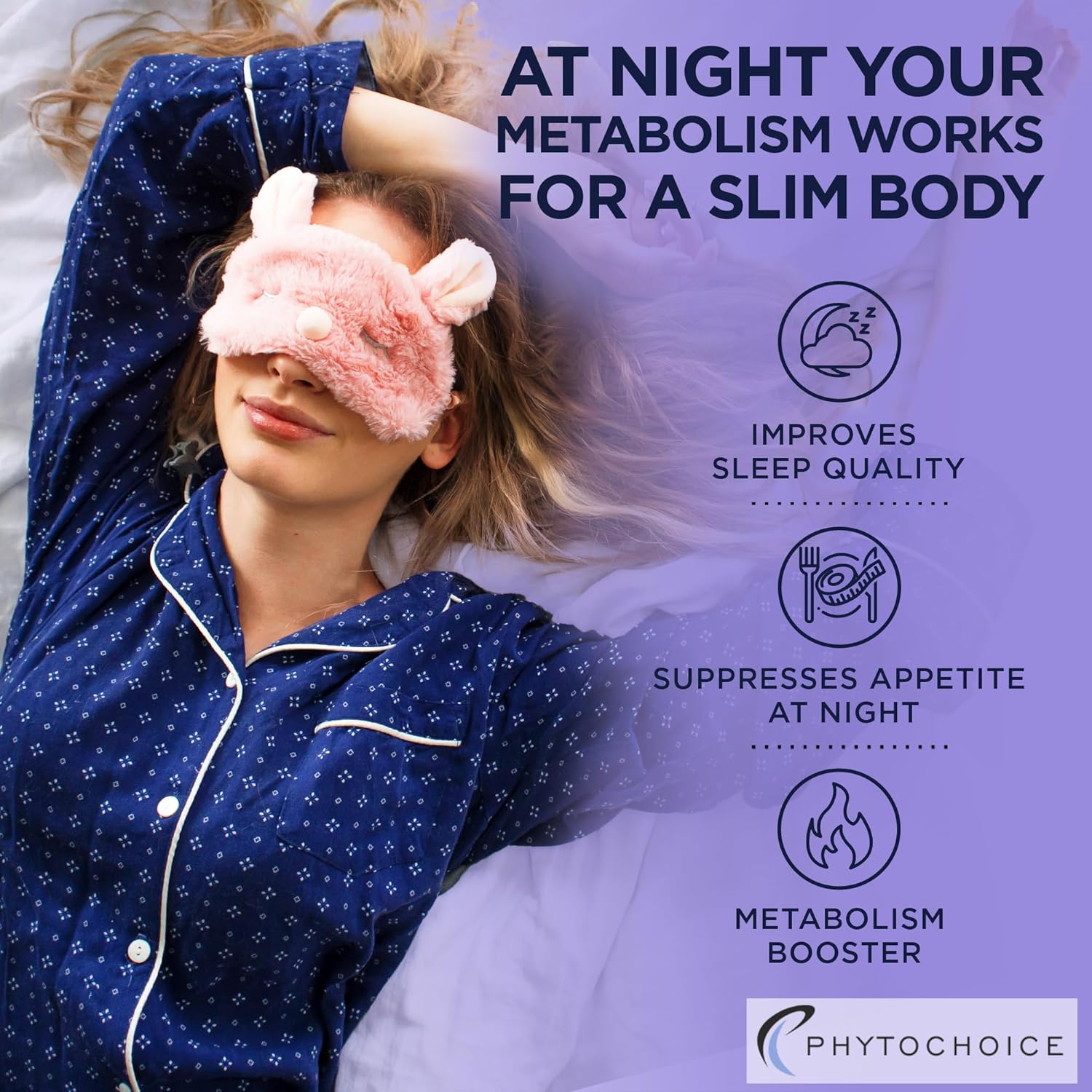 Night Time Fat Burner diet pills by PHYTOCHOICE with magnesium and melatonin, 60 capsules for women and men, weight loss aid
