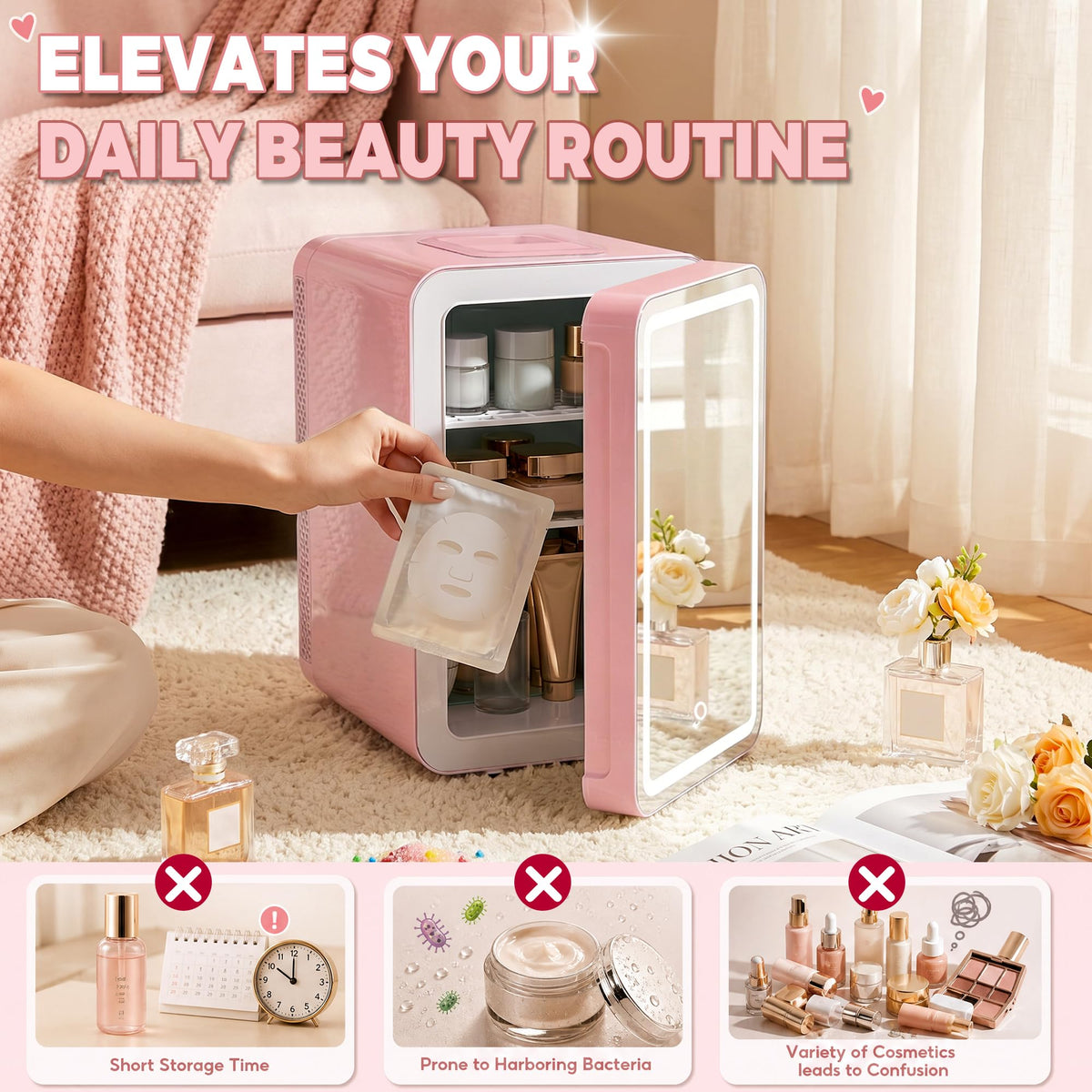 16L 20L Skincare Fridge with LED Mirror Small Fridge for - Kikihouse Official Imagery - 7