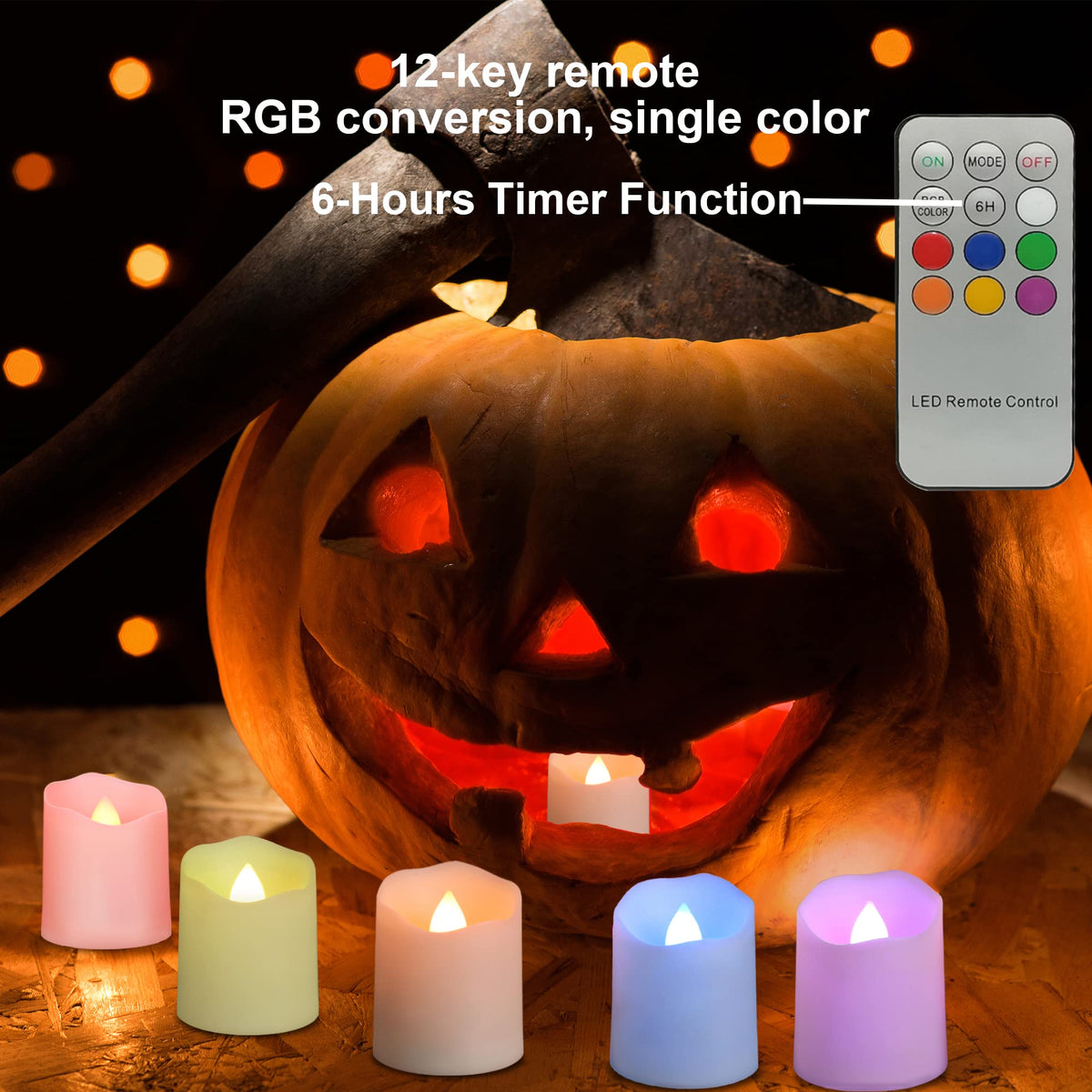RGB Rechargeable Flameless Tea Lights Candles Timer Remote - FPOO Official Imagery - 4