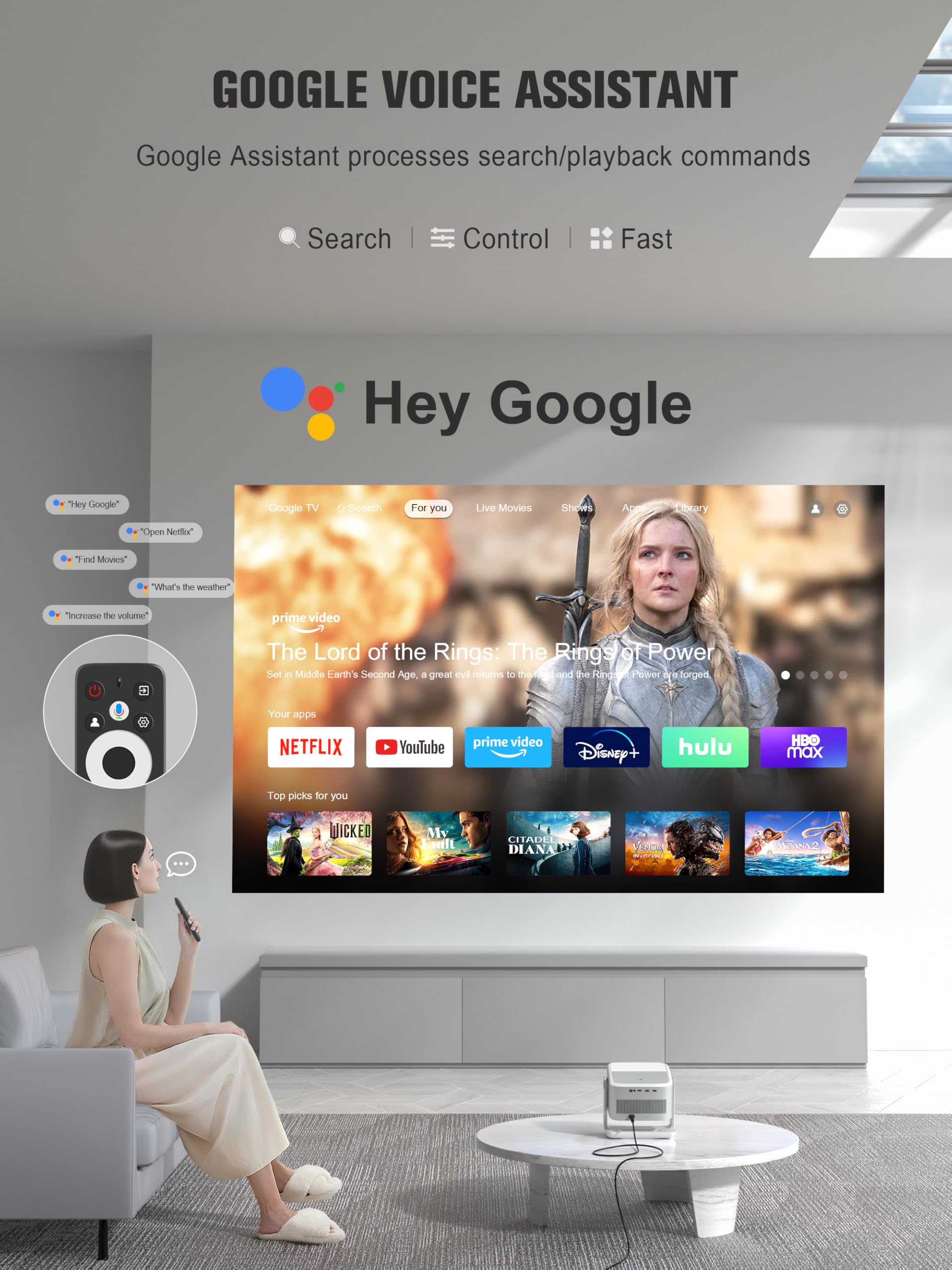【Official Licensed Google TV】4K Smart Projector with WiFi and Blu - VOPLLS Official Product View 4