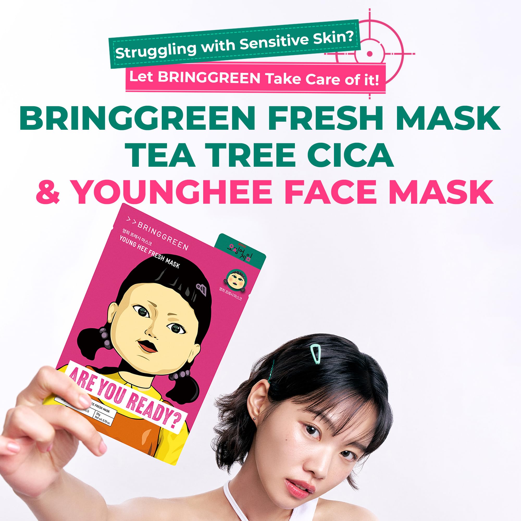 BRING GREEN Fresh Facial Sheet Mask Set 10 Sheets, Tea Tree Cica Soothing & Hydrating Face Mask for Sensitive Skin - BRING GREEN Official Product View 3