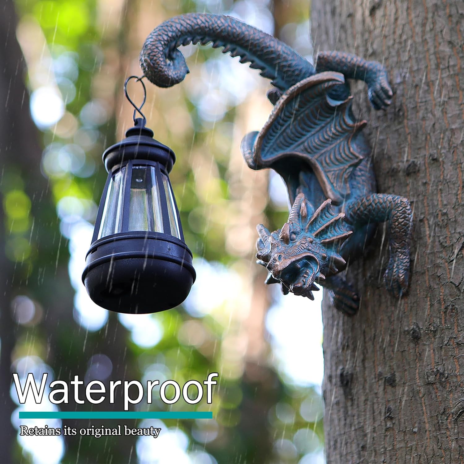 REYISO Solar Dragon Tree Hugger Statue wall decor, whimsical garden sculpture featuring a playful dragon design.
