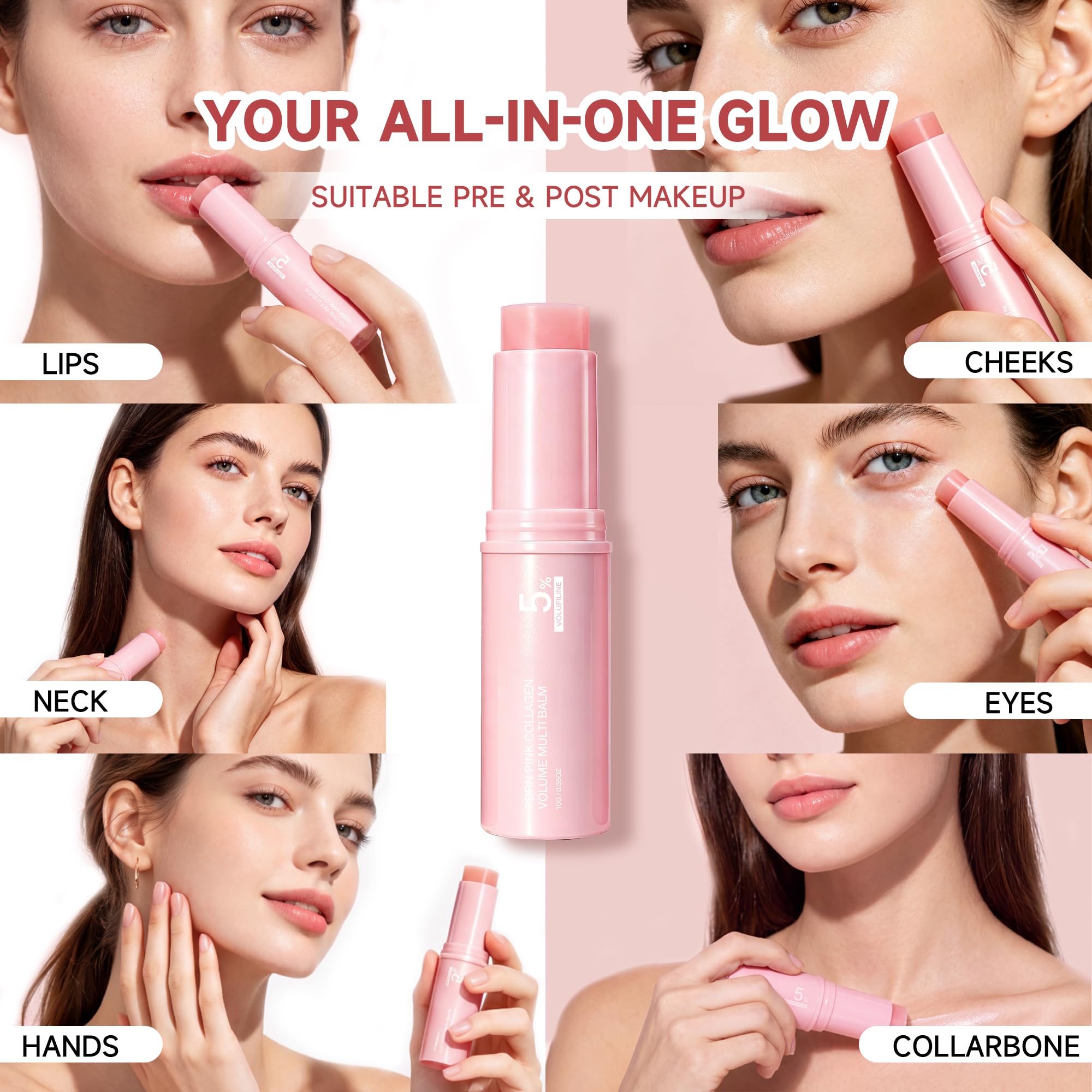 2 Pcs PDRN Pink Collagen Volume Multi Balm Stick Hydrate and - Ruistarhuan Official Product Imagery - 6