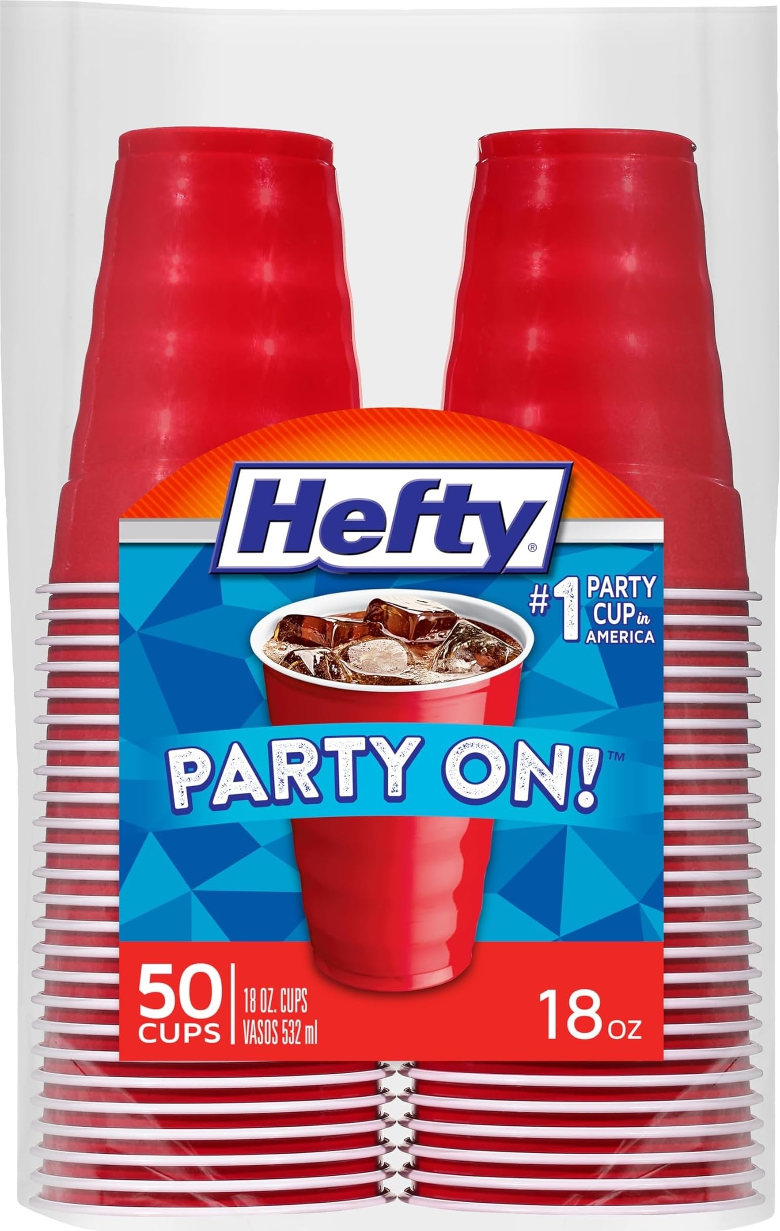 Hefty Easy Grip Disposable Plastic Cold Cups, Red, 18 Ounce, 50 - Product Imagery
