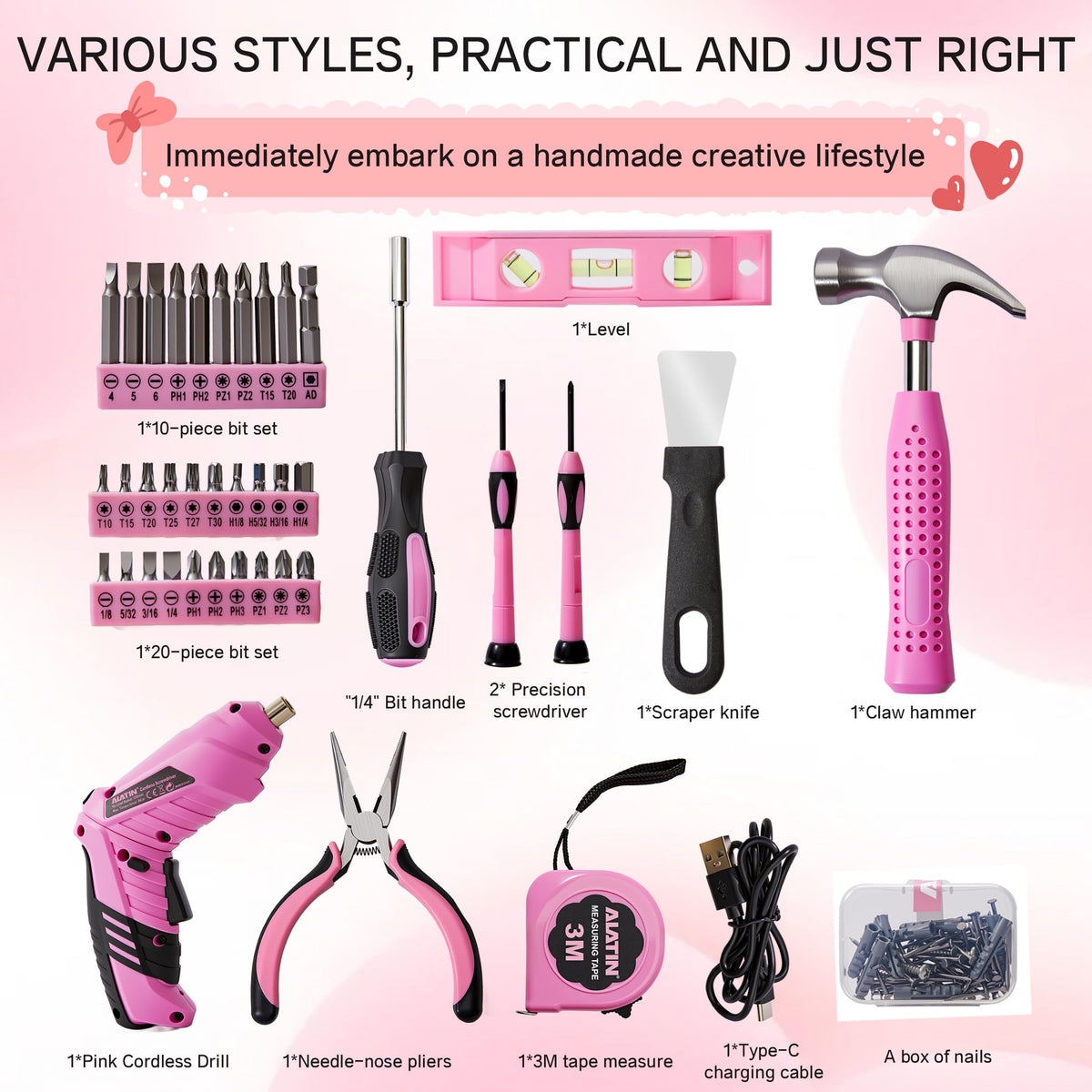 Electric Screwdriver Cordless 40Pcs Pink Tool Set - NIKI MOTORSPORTS Official Imagery - 4