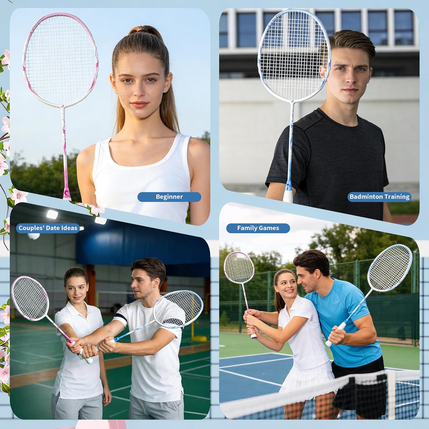 Senston 5U carbon fiber badminton racket set for two players, suitable for backyard games, lightweight and durable design.