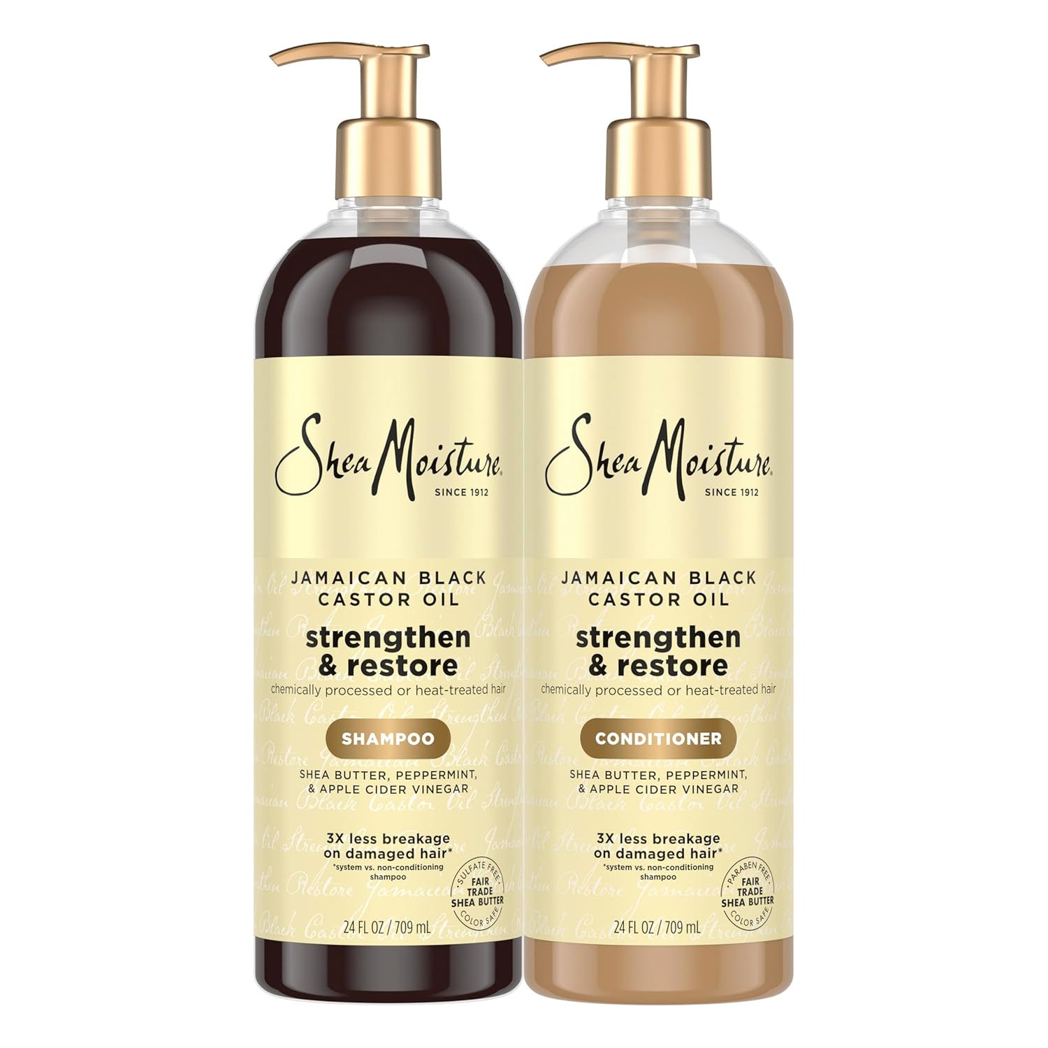 SheaMoisture Strengthen & Restore Shampoo and Conditioner bundle with Jamaican ingredients, ideal for nourishing and restoring hair.