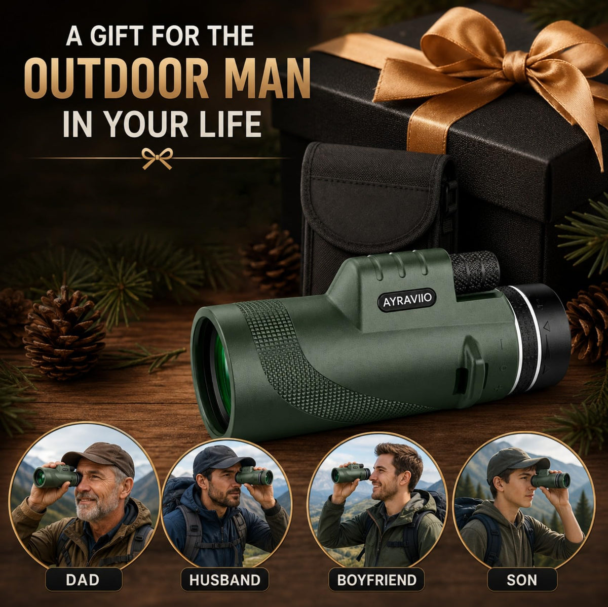 Birthday Gifts for Men Dad Husband Teen 10x42 Monocular for - AYRAVIIO Official Imagery - 4
