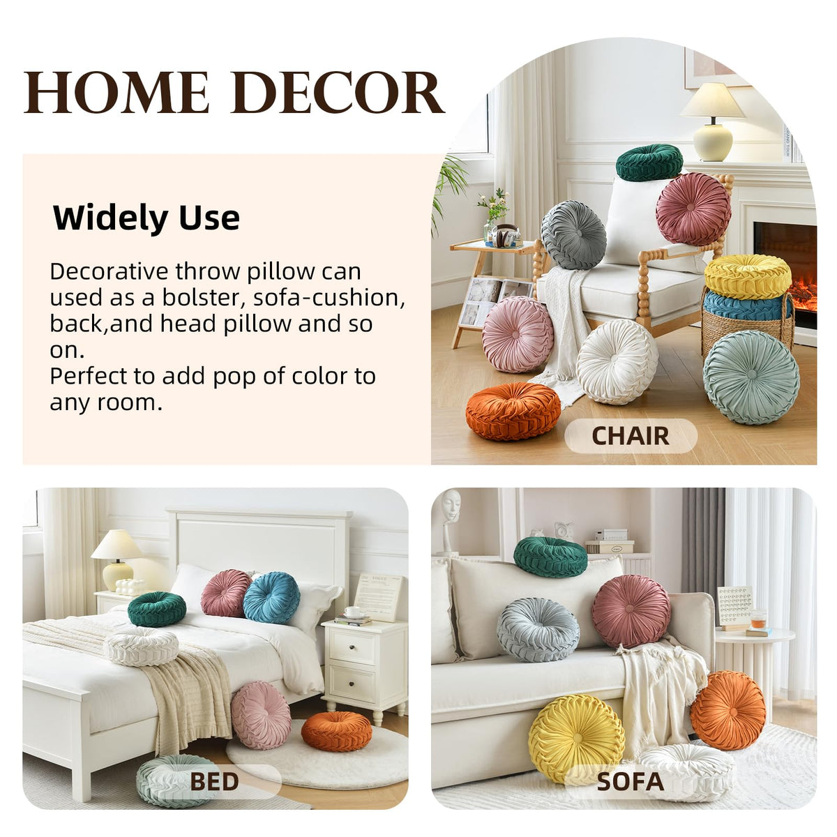 Teieas 2 Pcs Round Throw Pillows Decorative Velvet Pleated - Teieas Official Imagery - 6