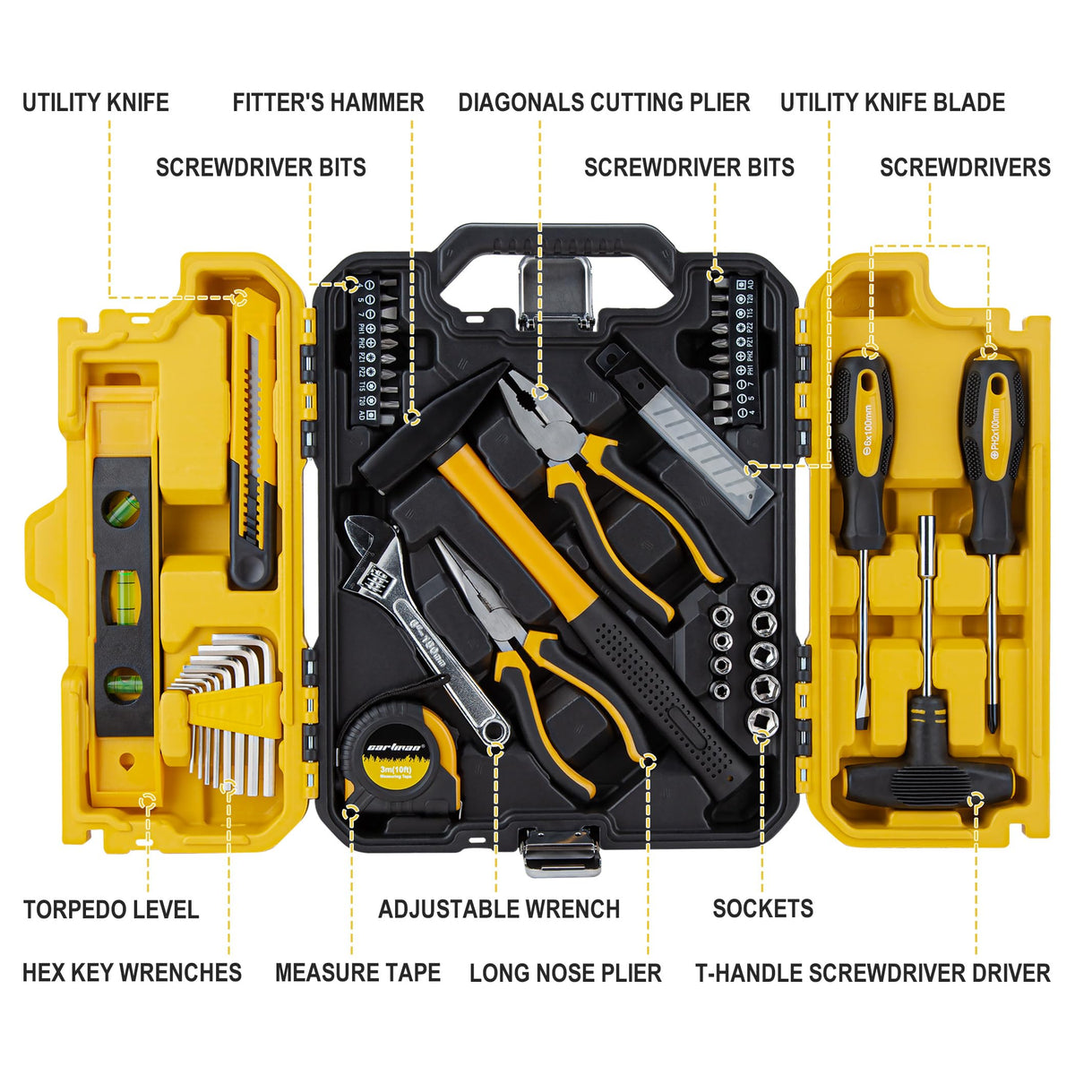 CARTMAN 57 Piece Home Tool Kit Yellow Household Tool Set - CARTMAN Official Imagery - 4