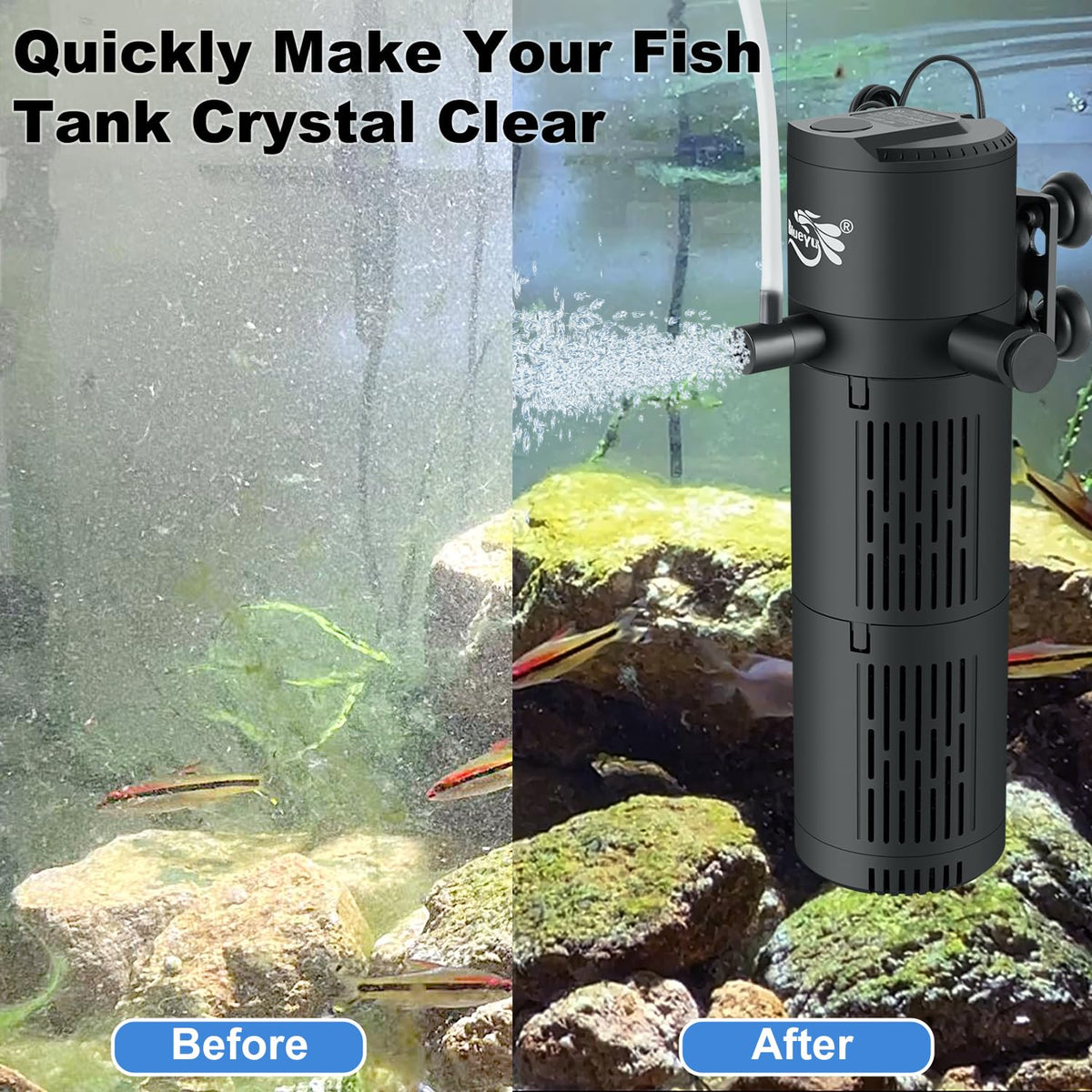 Aquarium Filter Fish Tank Filter 4 in 1 for 30 80 Gallon - BlueYu Official Imagery - 3