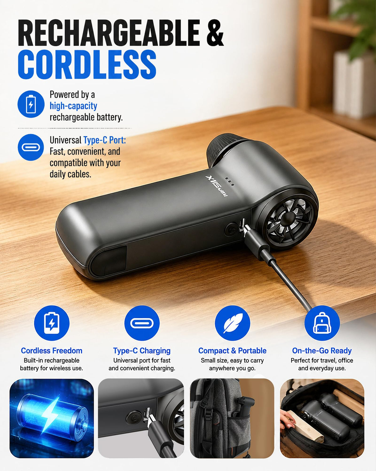 Compressed Air Duster 180000RPM Rechargeable Cordless - HTAIER Official Imagery - 7