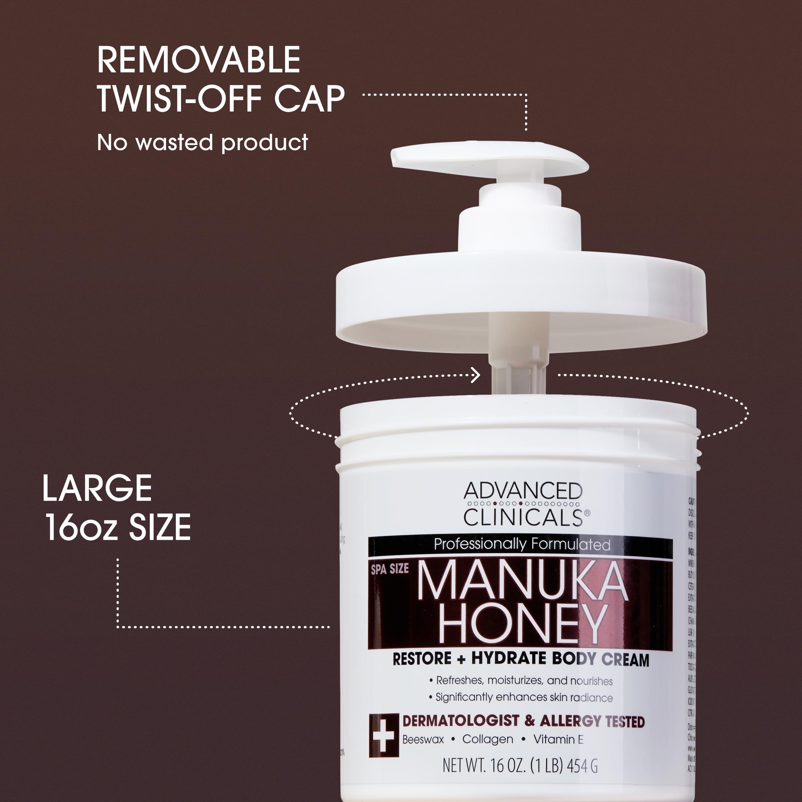Advanced Clinicals Manuka Honey Body Cream For Women & Men | Body Butter Lotion For Extremely Dry Skin | Collagen Cream | Skincare Moisturizer Hydrating Balm Improves Look Of Aging Skin, 16 Ounce - Advanced Clinicals Official Product View 4