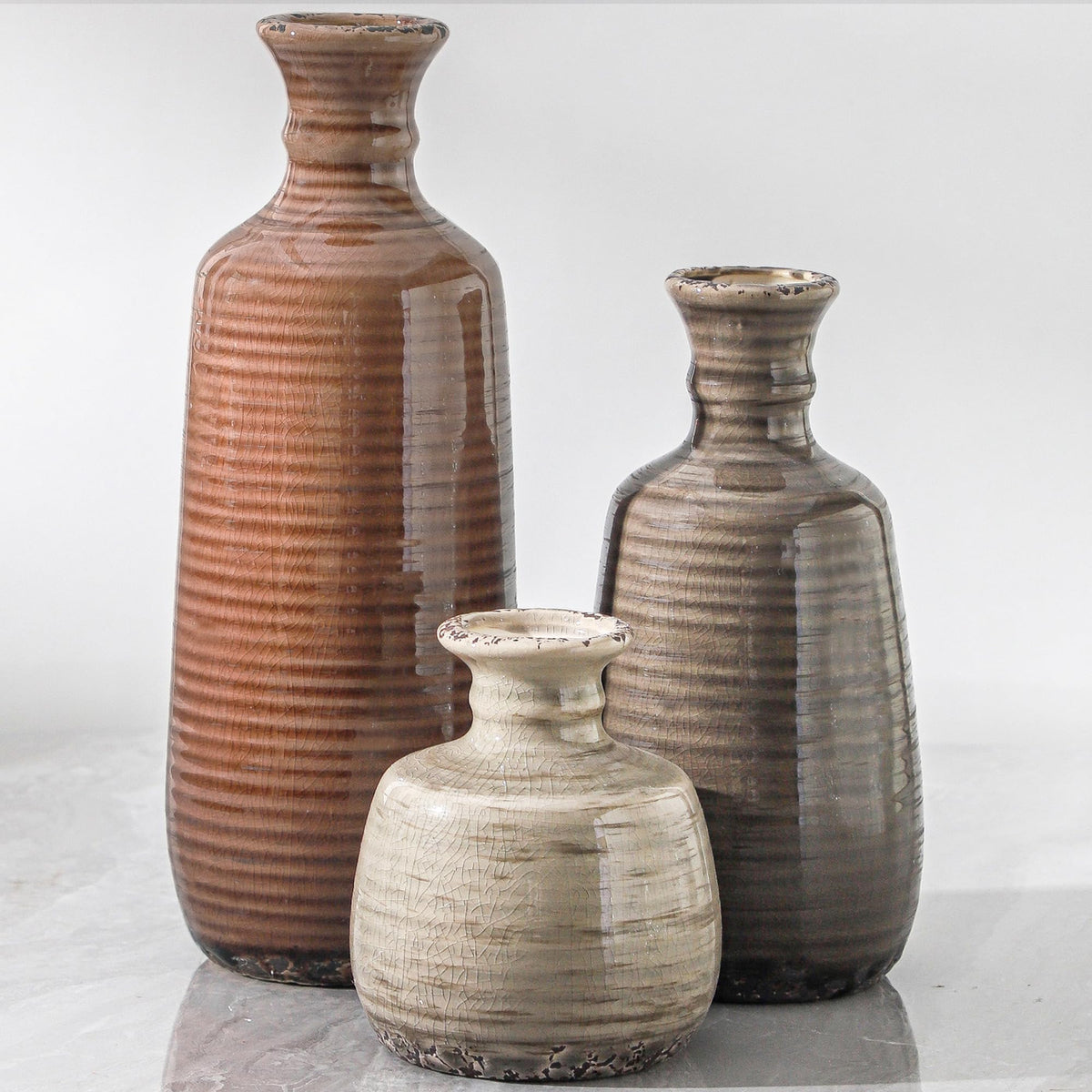 Ceramic Vases Set of 3 Neutral Rustic Farmhouse Vases Home - ooit Official Imagery - 1