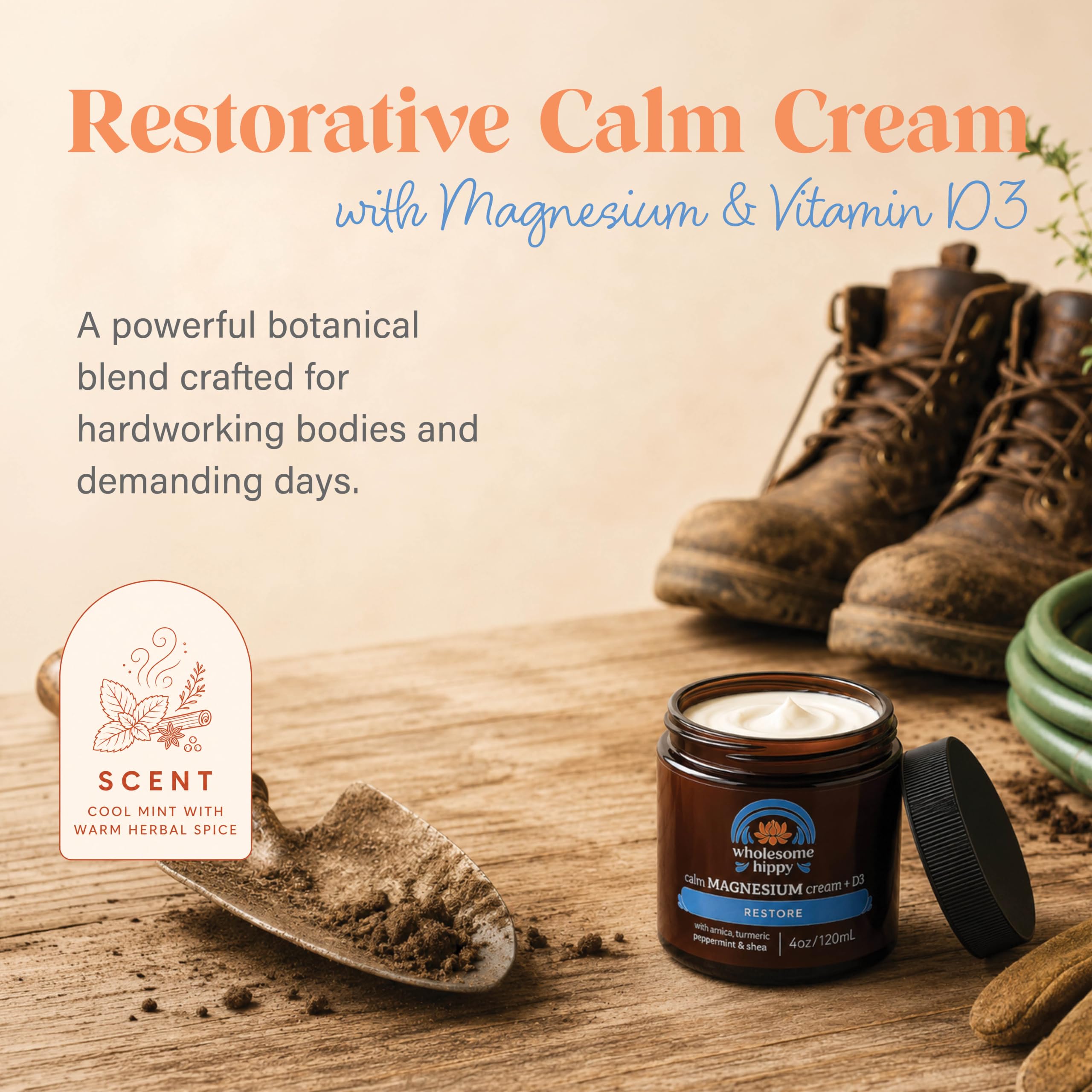 WHOLESOME HIPPY Restore, All-Natural Cooling Magnesium Calm Cream, 4 oz
