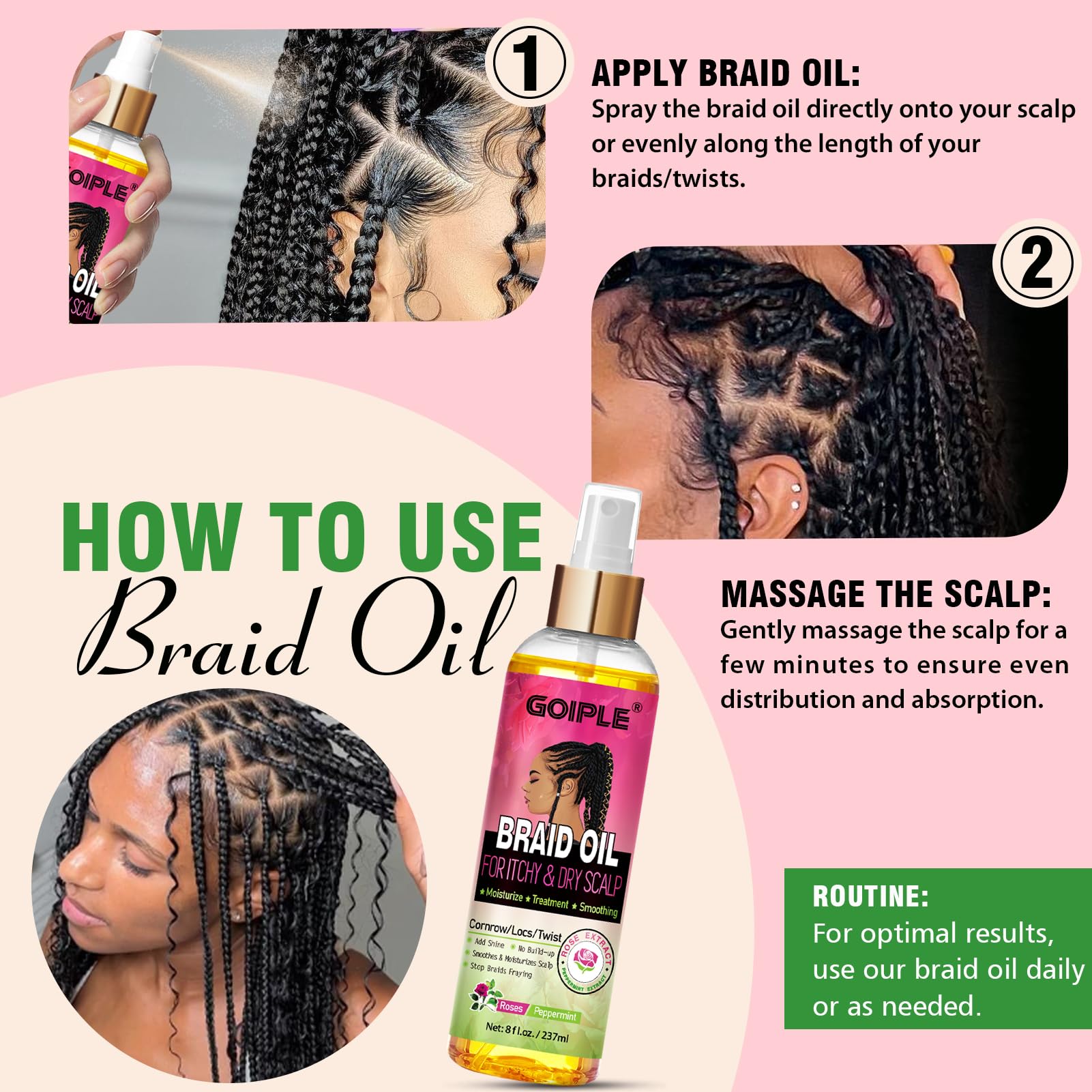 Goiple Braid Oil for Soothes Moisturizes Dry & Itchy Scalp - Braid Care for - Goiple Official Product View 7