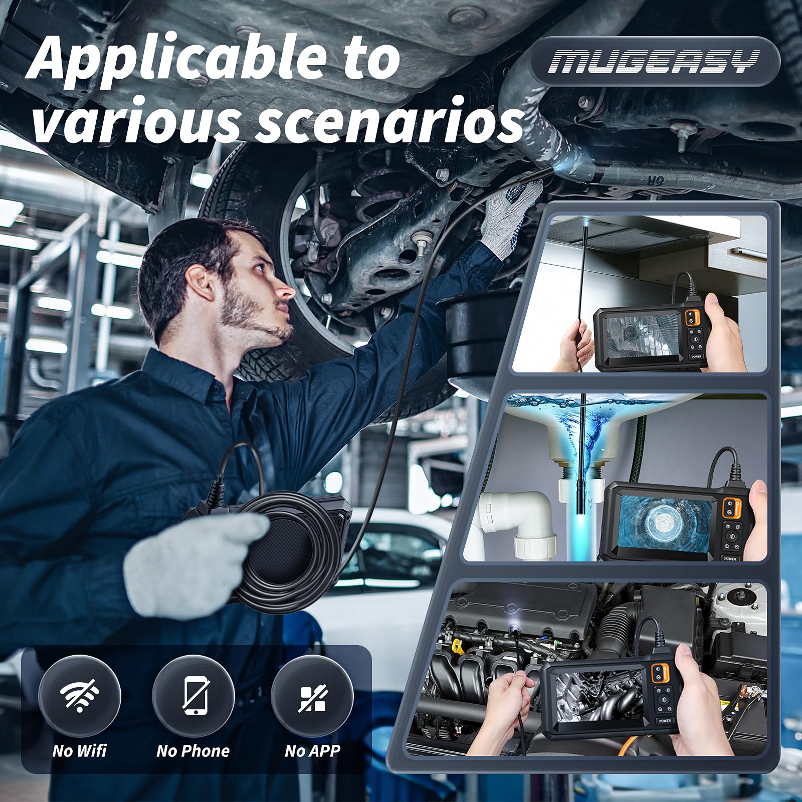 MugEasy Endoscope Camera with Light, Inspection Borescope Camera - MugEasy Official Product View 7