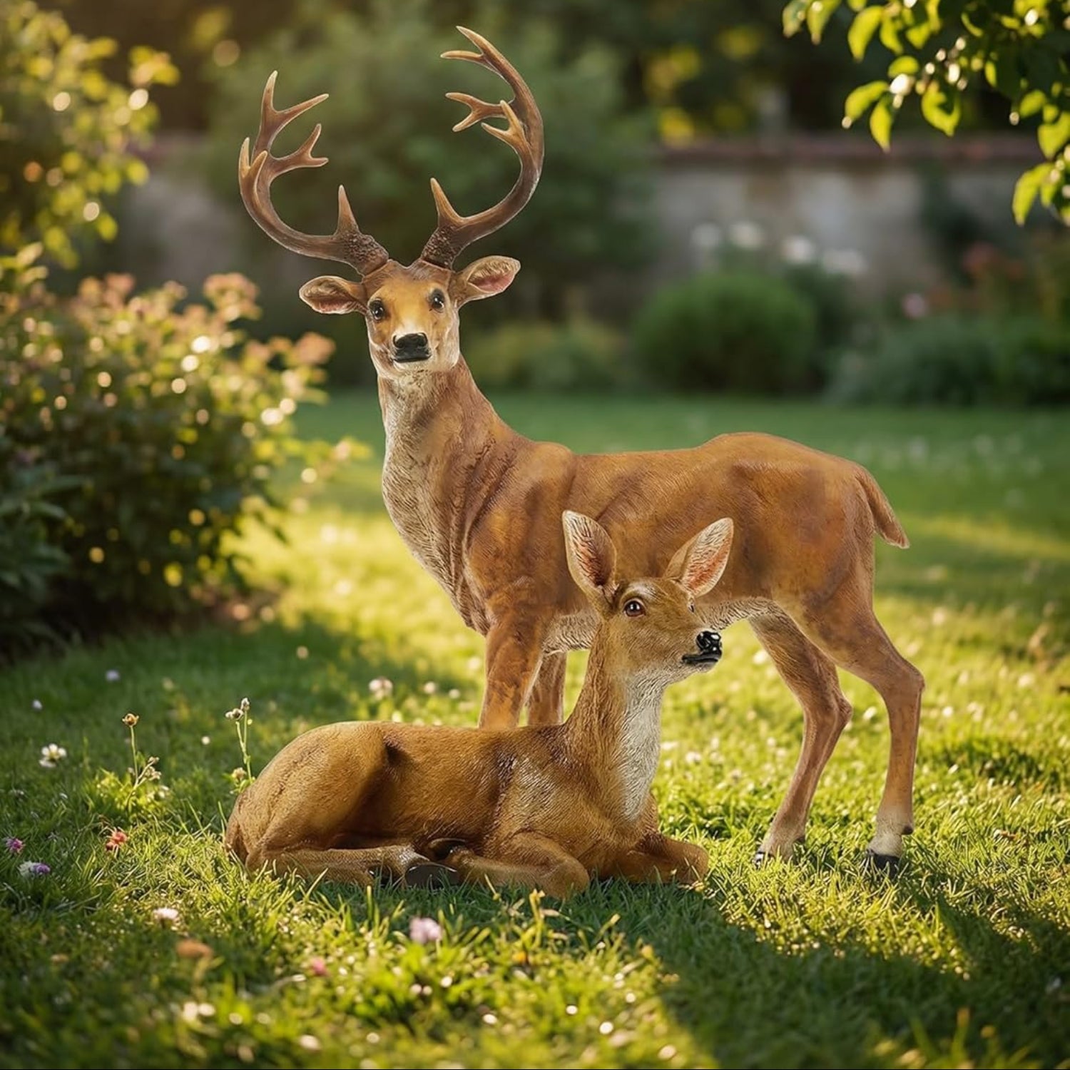 XTAPAN resin deer figurine set featuring a female deer and standing male deer for home or garden decor.