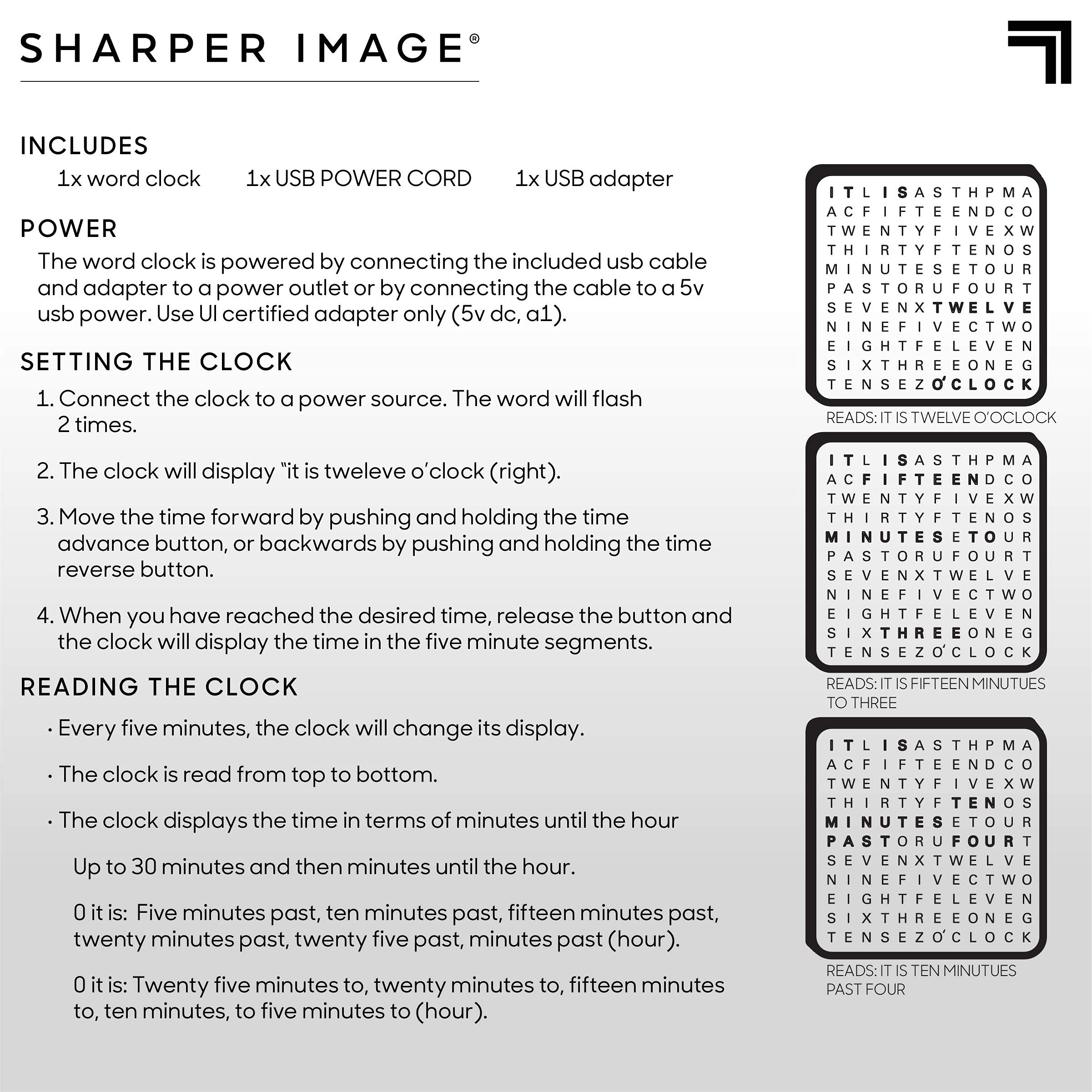 Sharper Image LED Word Digital Clock 7 75 Black Finish Light - Sharper Image Official Imagery - 8