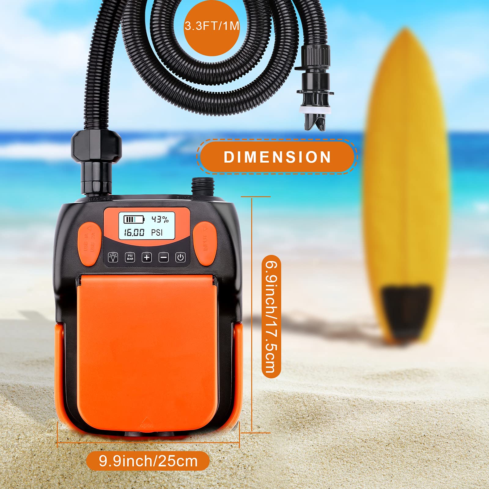 AGPTEK Electric Air Pump Digital 16PSI 12V Rechargeable SUP Compressor - View 6