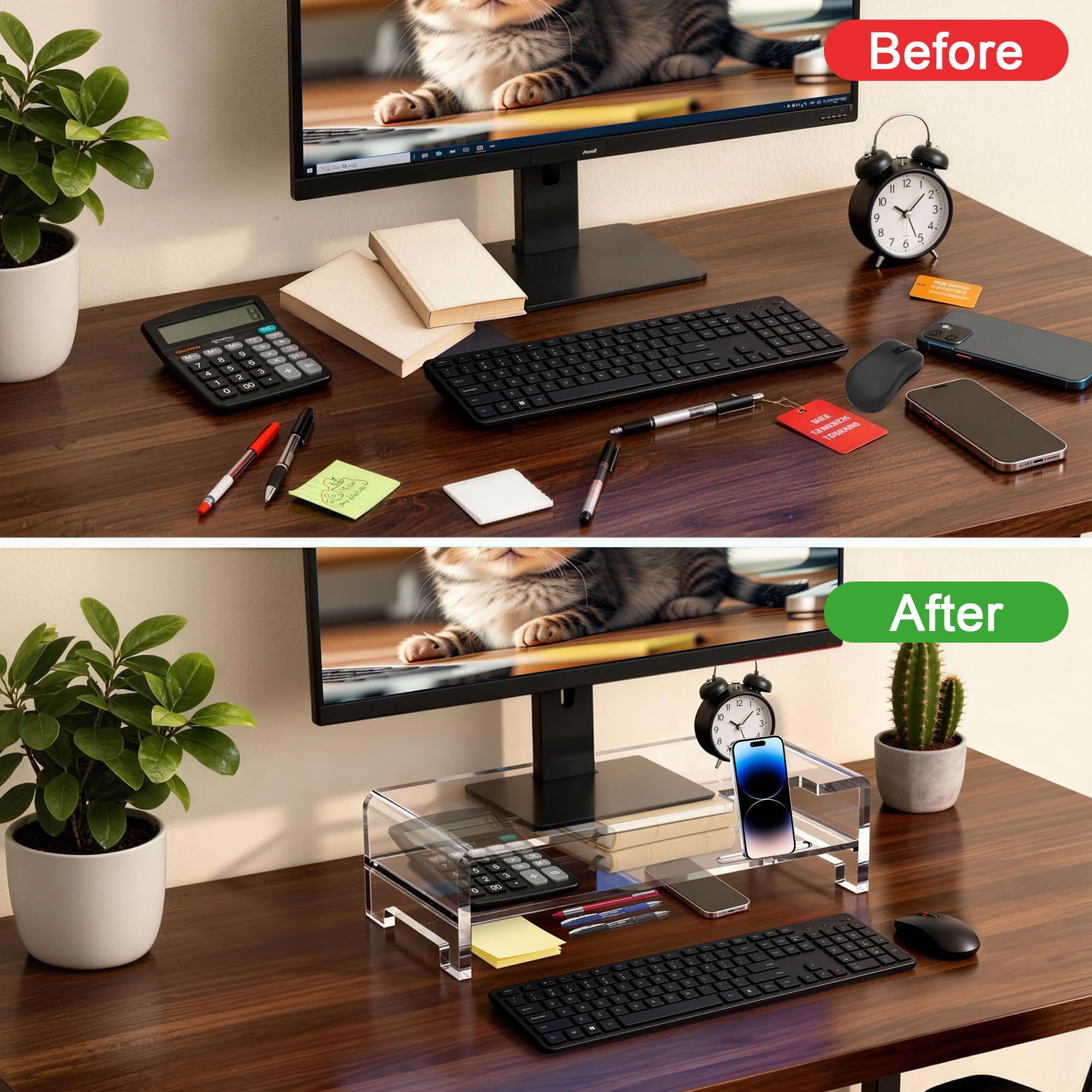 Beimu Acrylic Monitor Stand Riser Clear Laptop Stand 2-Tier L16 xW7.5 xH4.7