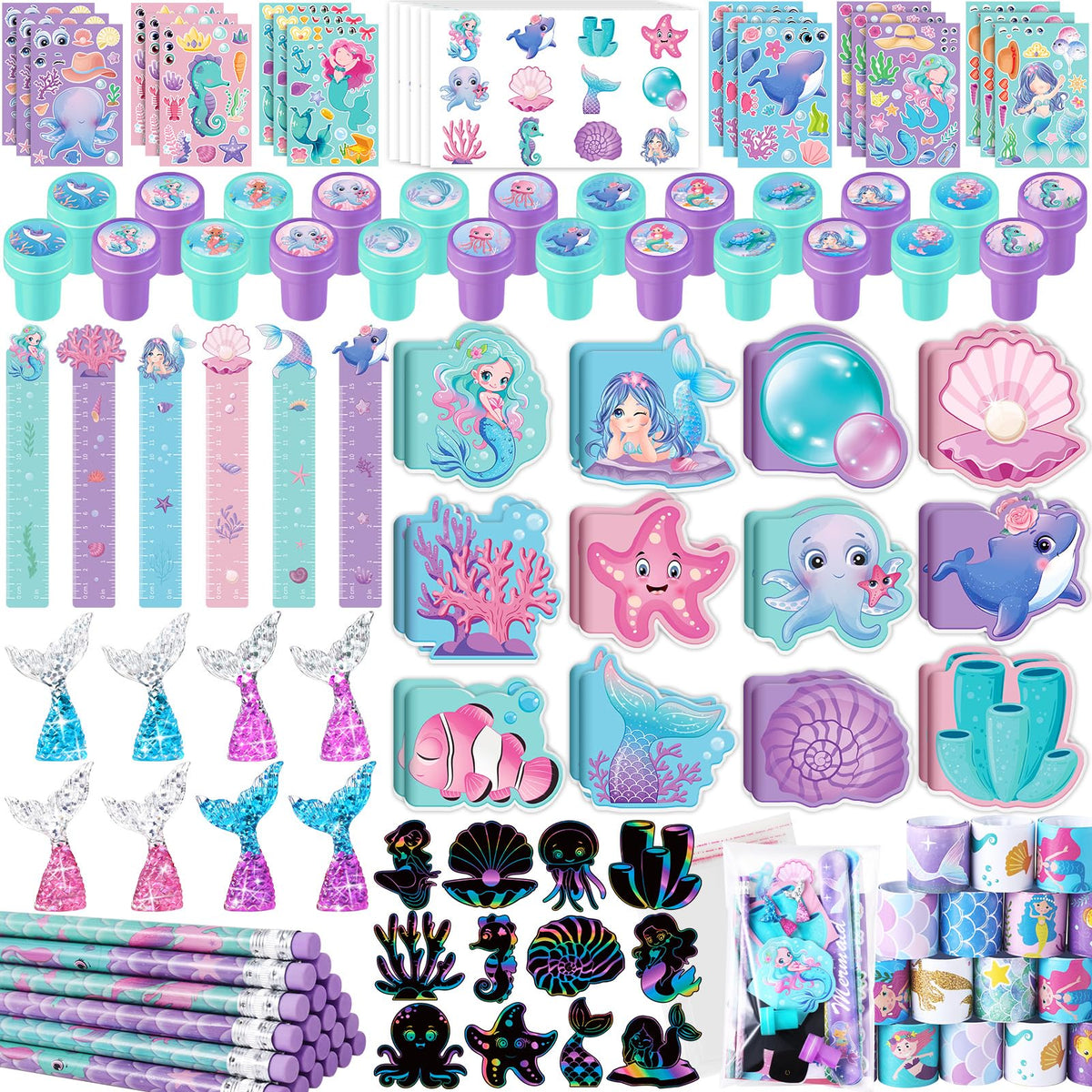 BenLouis 240Pcs Mermaid Stationery Set Party Favors for Kids - BenLouis Official Imagery - 1