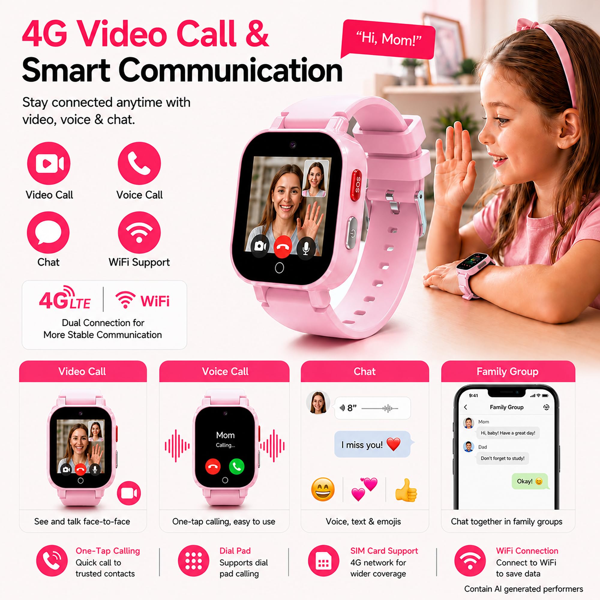 DXPICR 4G Kids Smart Watch with GPS Tracker, Video & Voice Call, SOS, - View 3