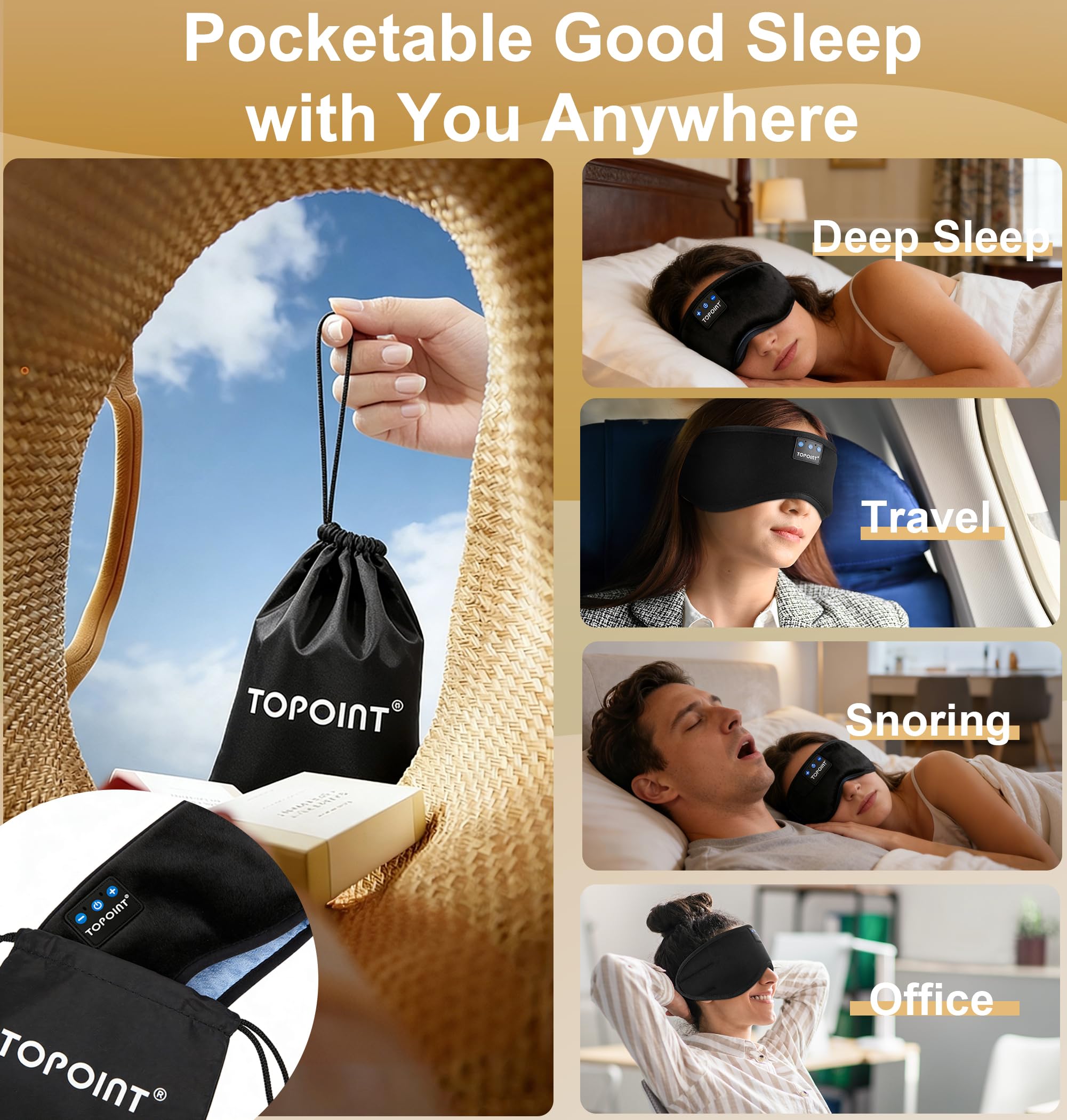 TOPOINT Sleep Mask with Headphones Bluetooth 5.4 Wireless, Sleep - TOPOINT Official Product View 8