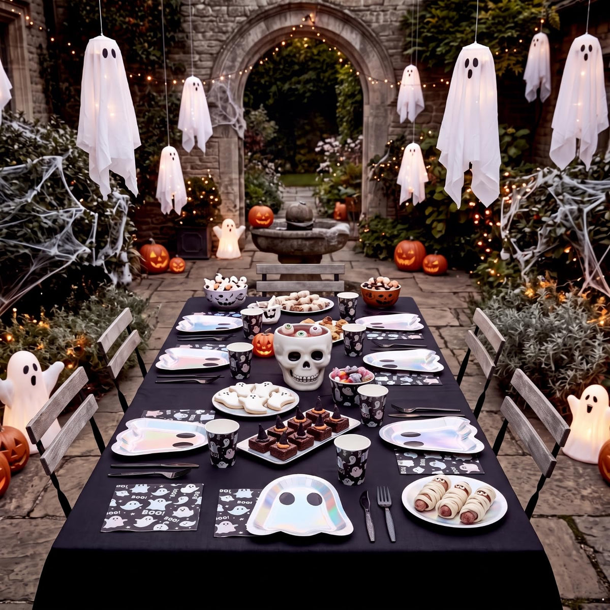 120 Pcs Halloween Ghost Paper Plates Boo Napkins Tableware - Yungyan Official Imagery - 6