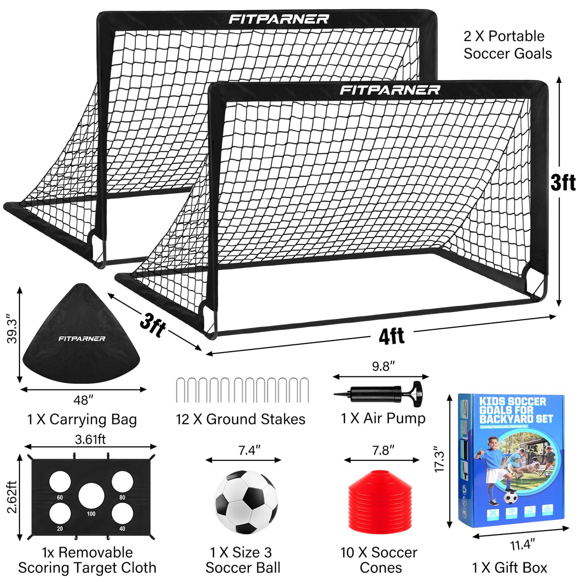 Soccer Goal Backyard Soccer Goals for Kids 2 Pack 4x3 6x4 FT - FITPARNER Official Imagery - 3