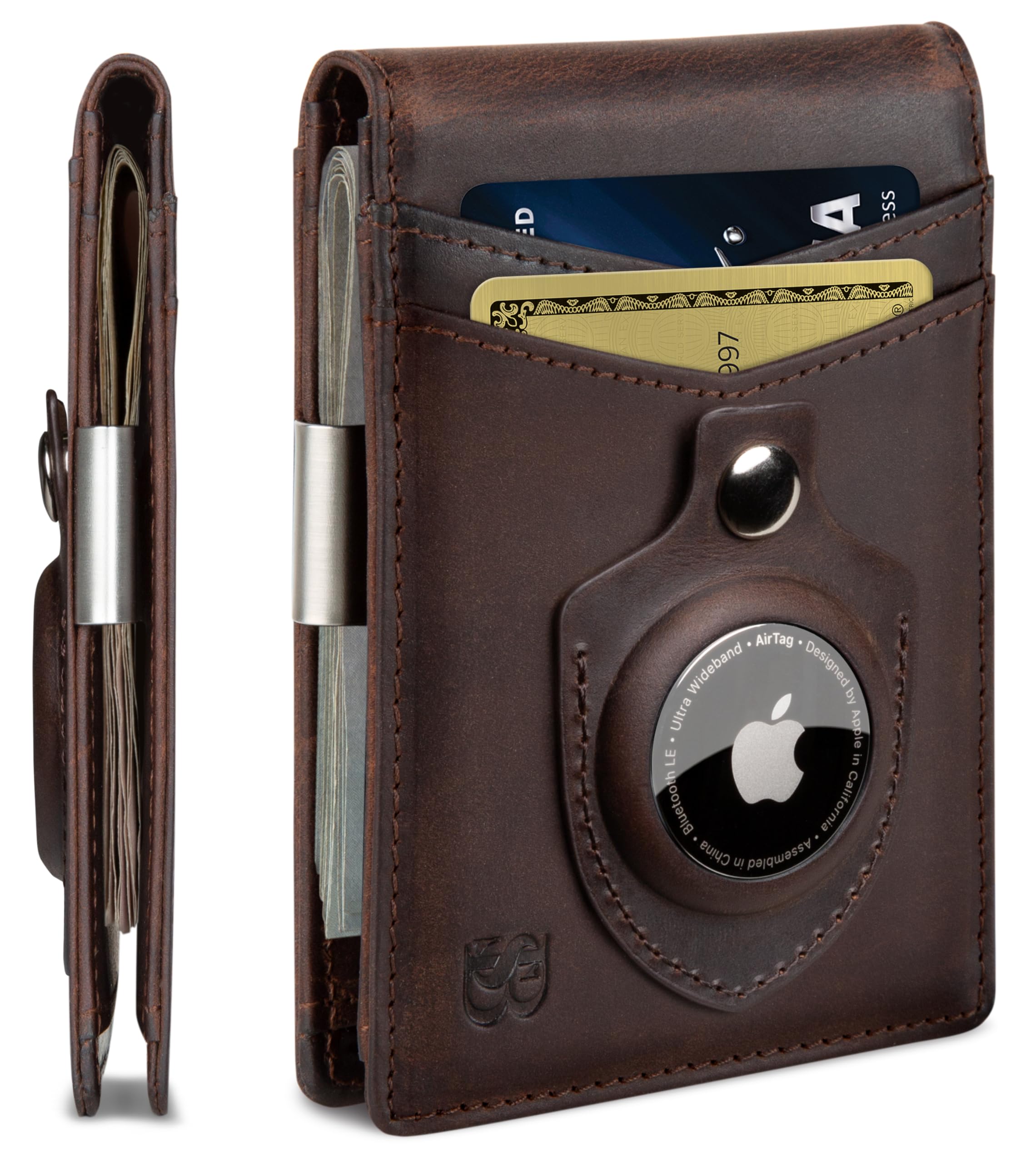 SERMAN BRANDS AirTag Wallet – RFID Blocking Slim Leather Money Clip