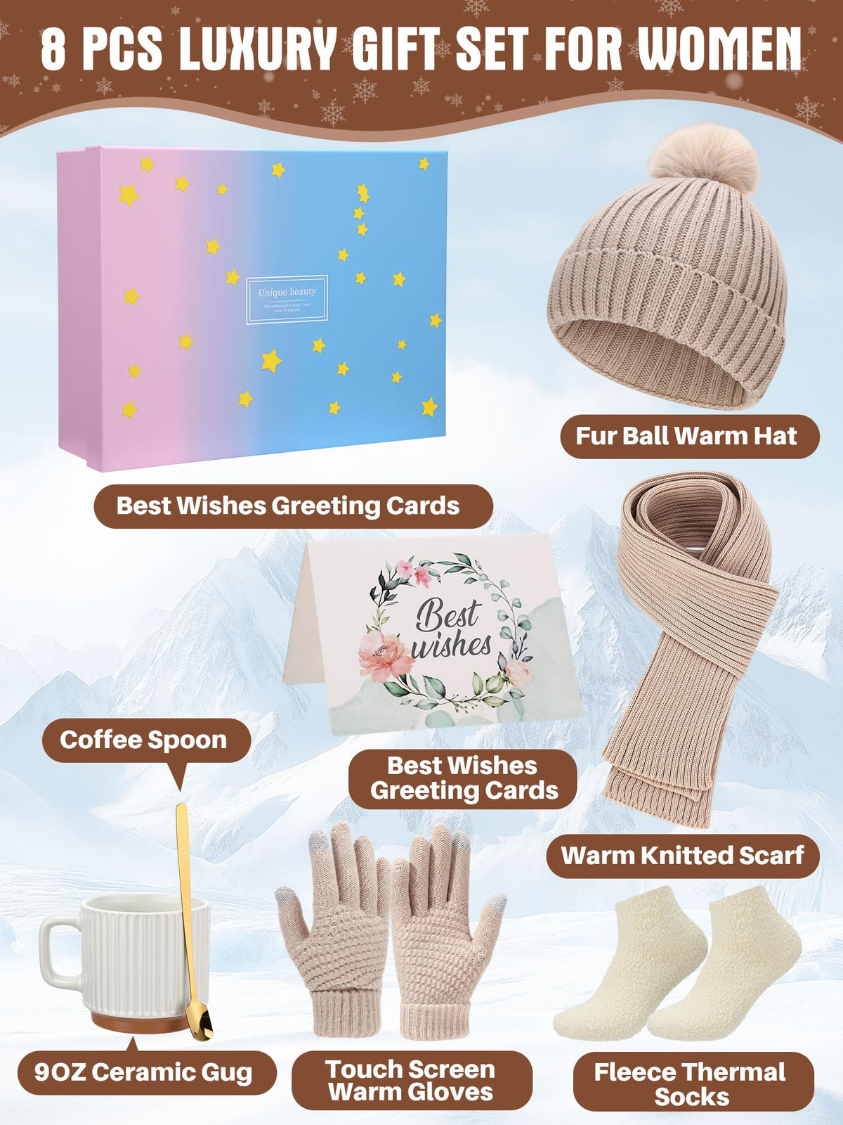 Winter Gifts for Women Hat Glove Scarf Socks Set for Winter - Funnysoft Official Imagery - 4