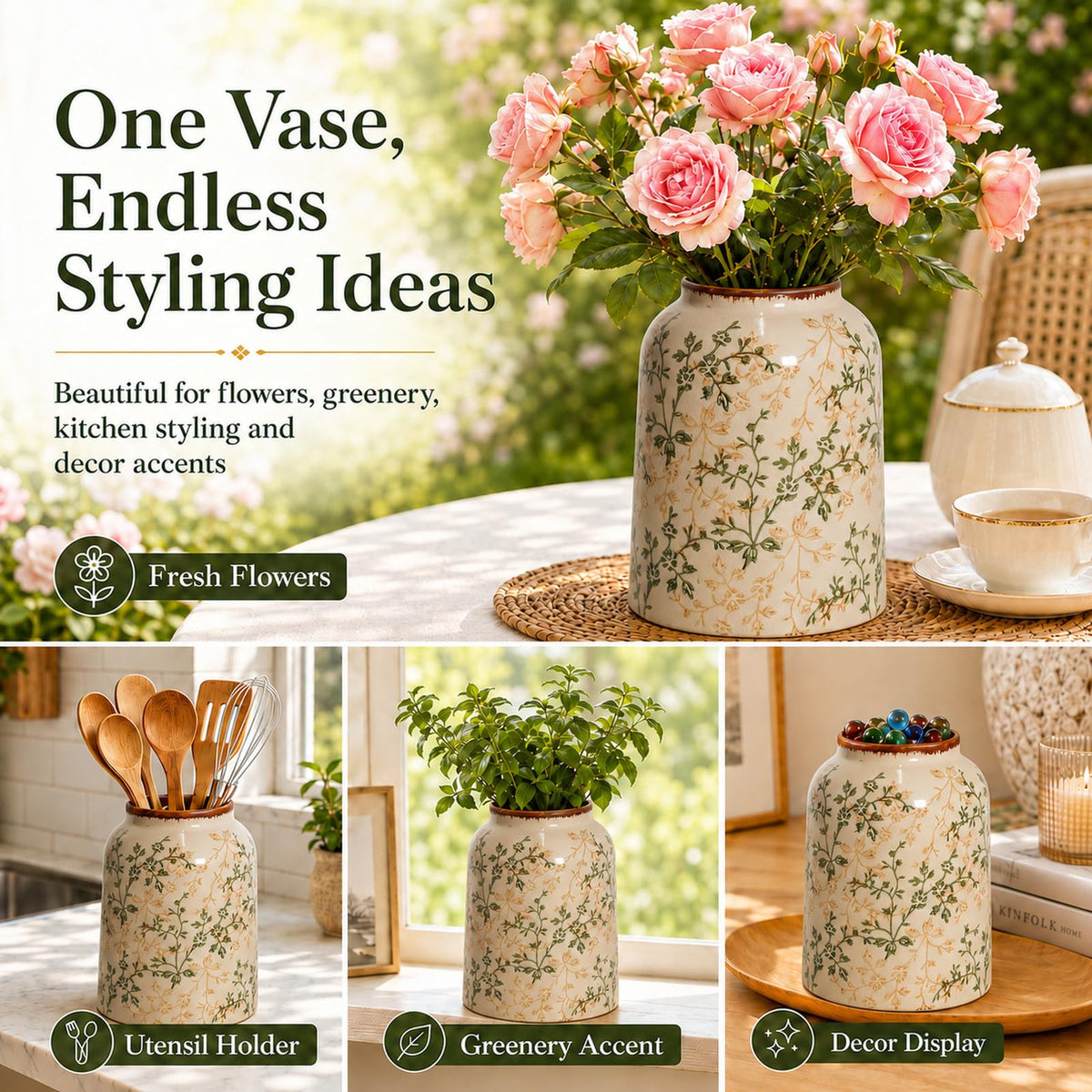 Rustic Tuscan Cream Ceramic Flower Vase - AUGsea Official Imagery - 7
