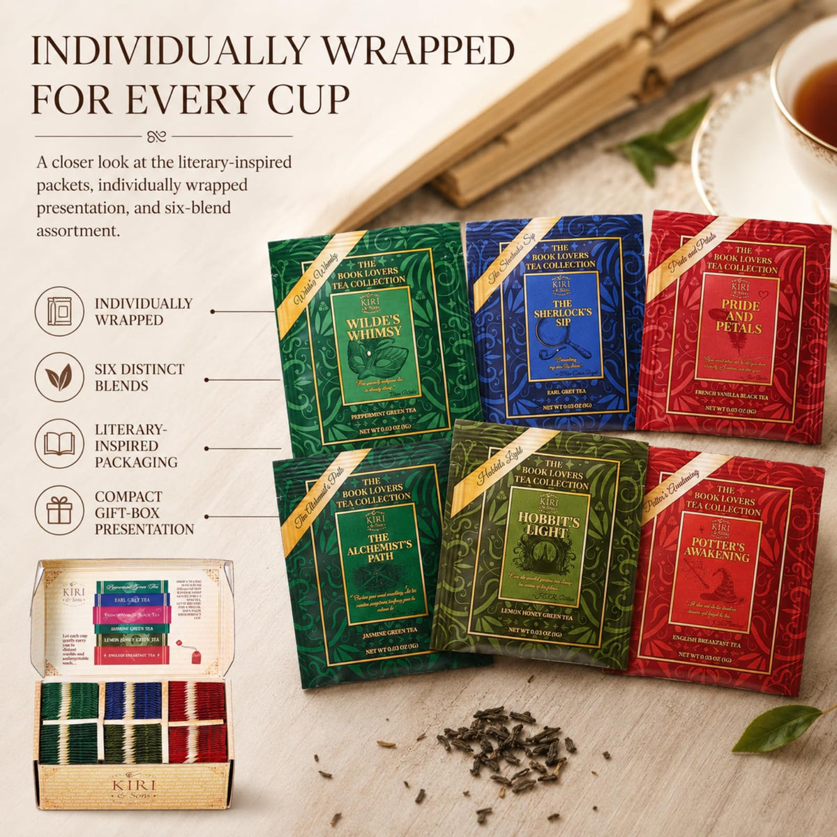 Book Lovers Tea Collection Assorted Premium Tea Bags Book - Kiri & Sons Official Imagery - 5