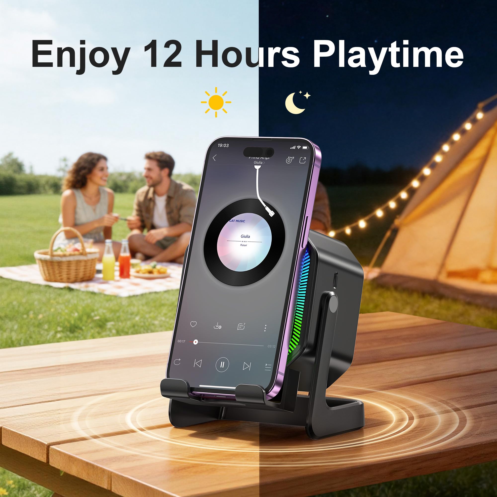 Passau Wireless Induction Bluetooth Speaker with Phone Stand RGB by Passau - Angle View 4