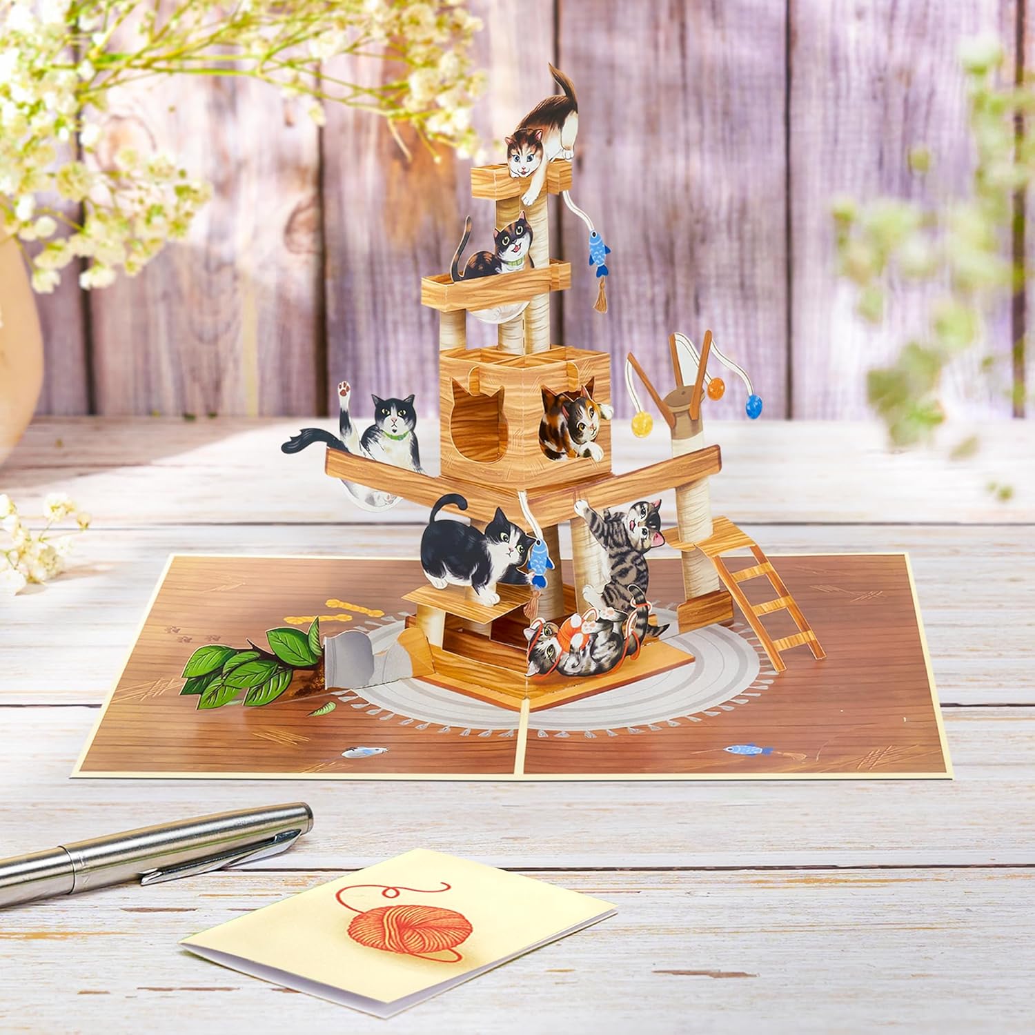 POPWOW cat tree pop-up greeting card featuring funny cats, perfect for birthdays, Valentine’s Day, and Mother’s Day gifts