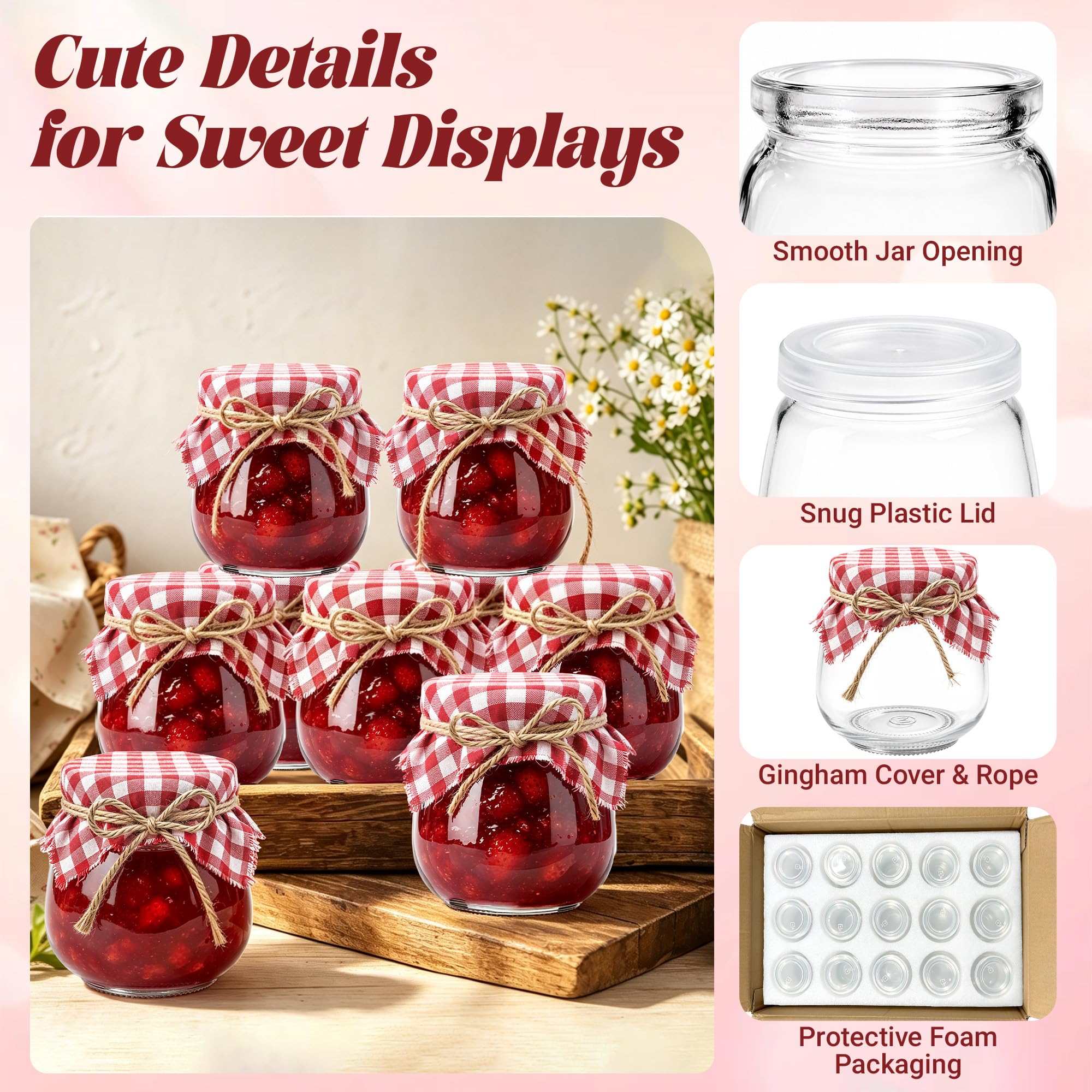 Set of 30 small glass jars with lids by ZHURUININ, ideal for yogurt, jam, or food storage, shown with lids on.