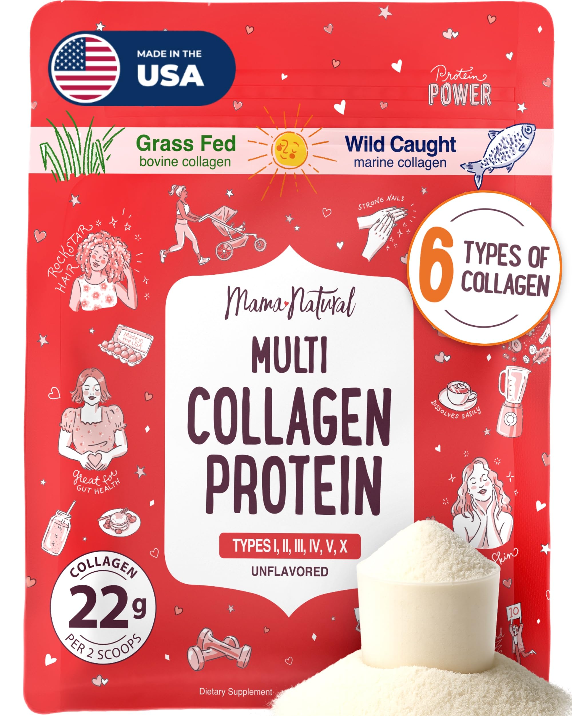 Multi Collagen Protein Powder Type I II III IV V X - Mama Natural Official Imagery - 1