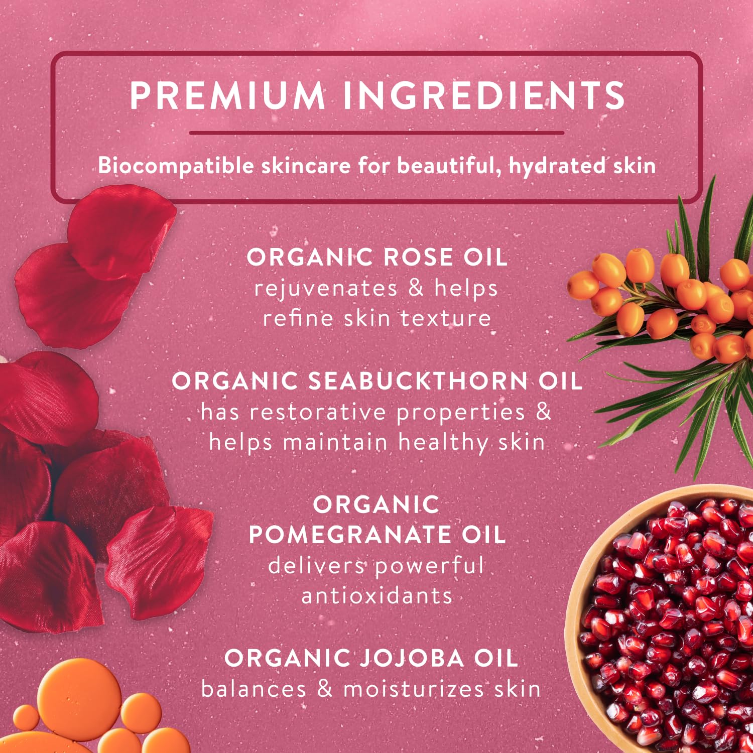 Badger Organic Rose Face Oil, Calming & Hydrating, 1 fl oz Glass Bottle - Badger Official Product View 3