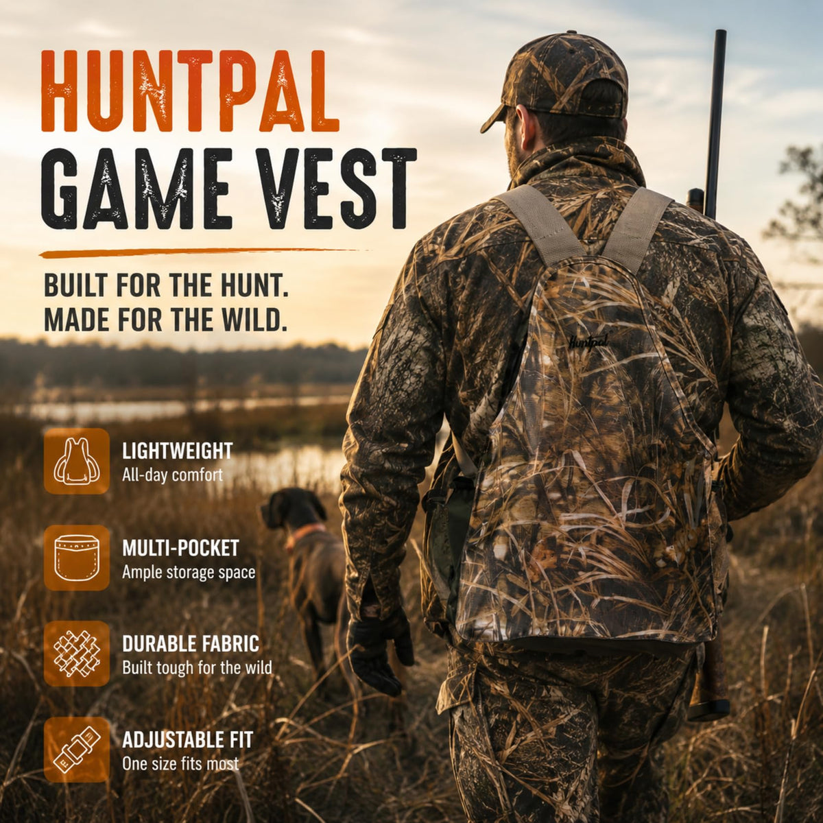 Upland Bird Hunting Vest with Game Pouch Tactical Vest - HUNTPAL Official Imagery - 7