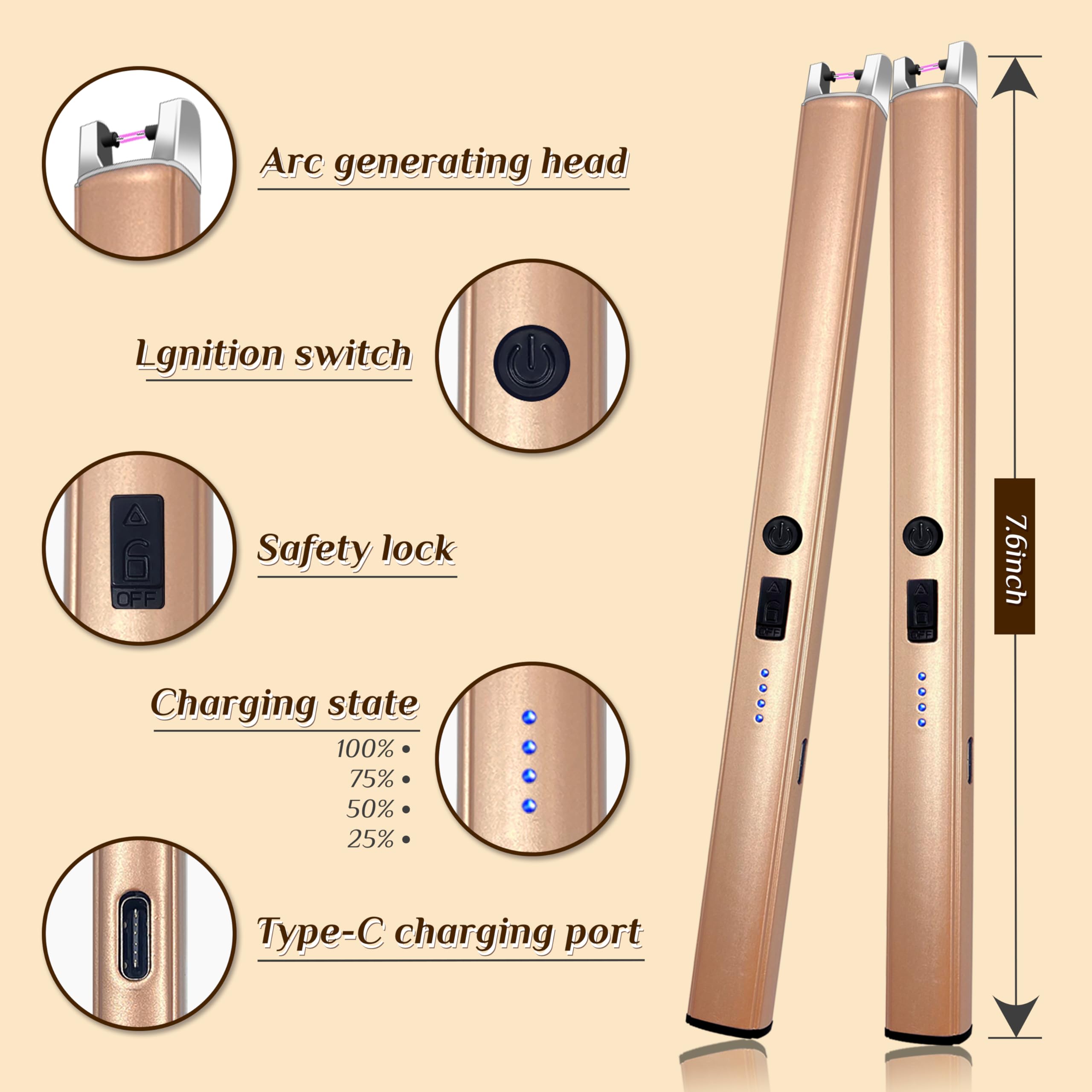 Beyio 2 PCS Candle Lighter,Windproof Flameless Rechargeable Electric L - View 6