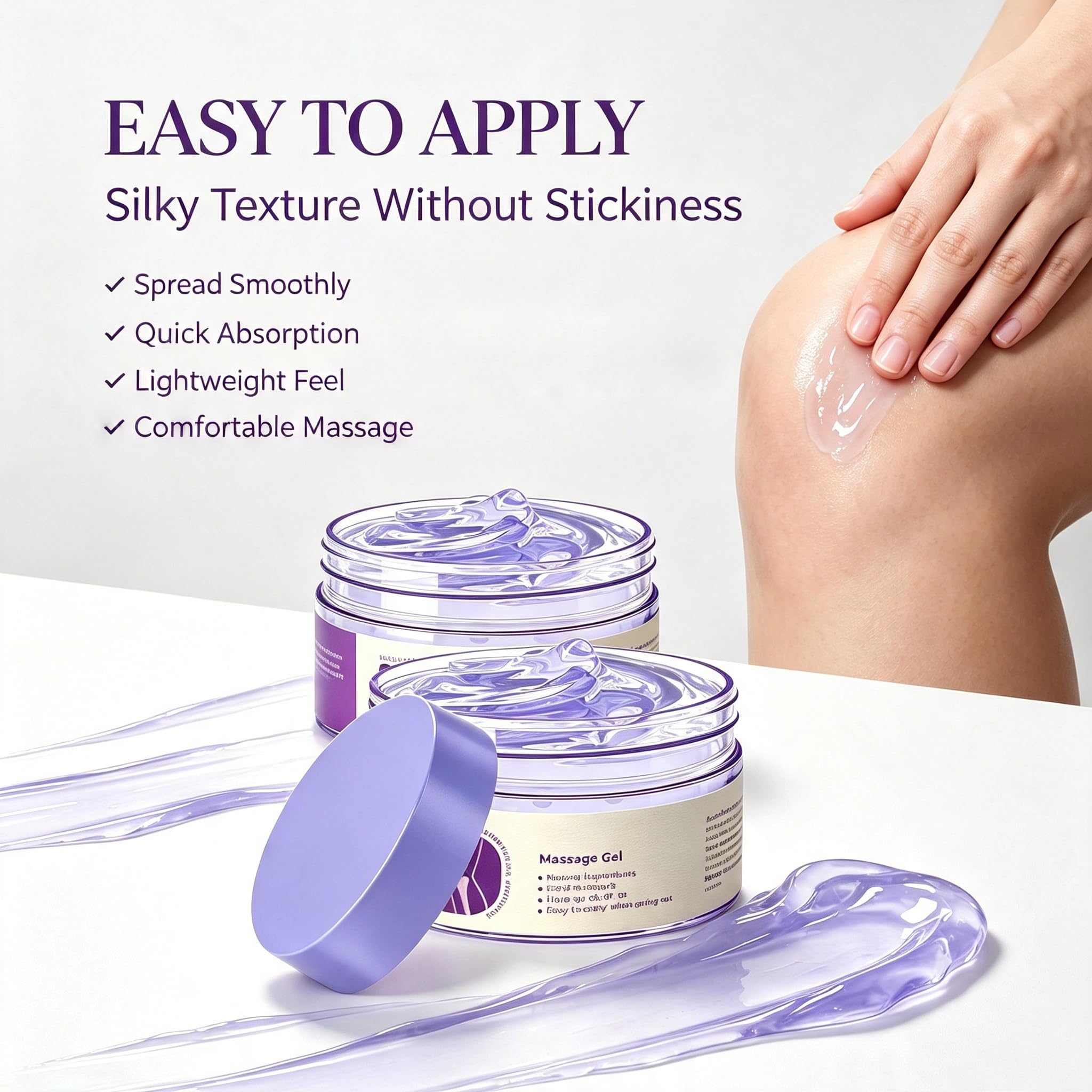 WUIAOCIT purple gel massage cream 2-pack, full body lubricant with smooth, glossy texture for relaxing massage experiences.