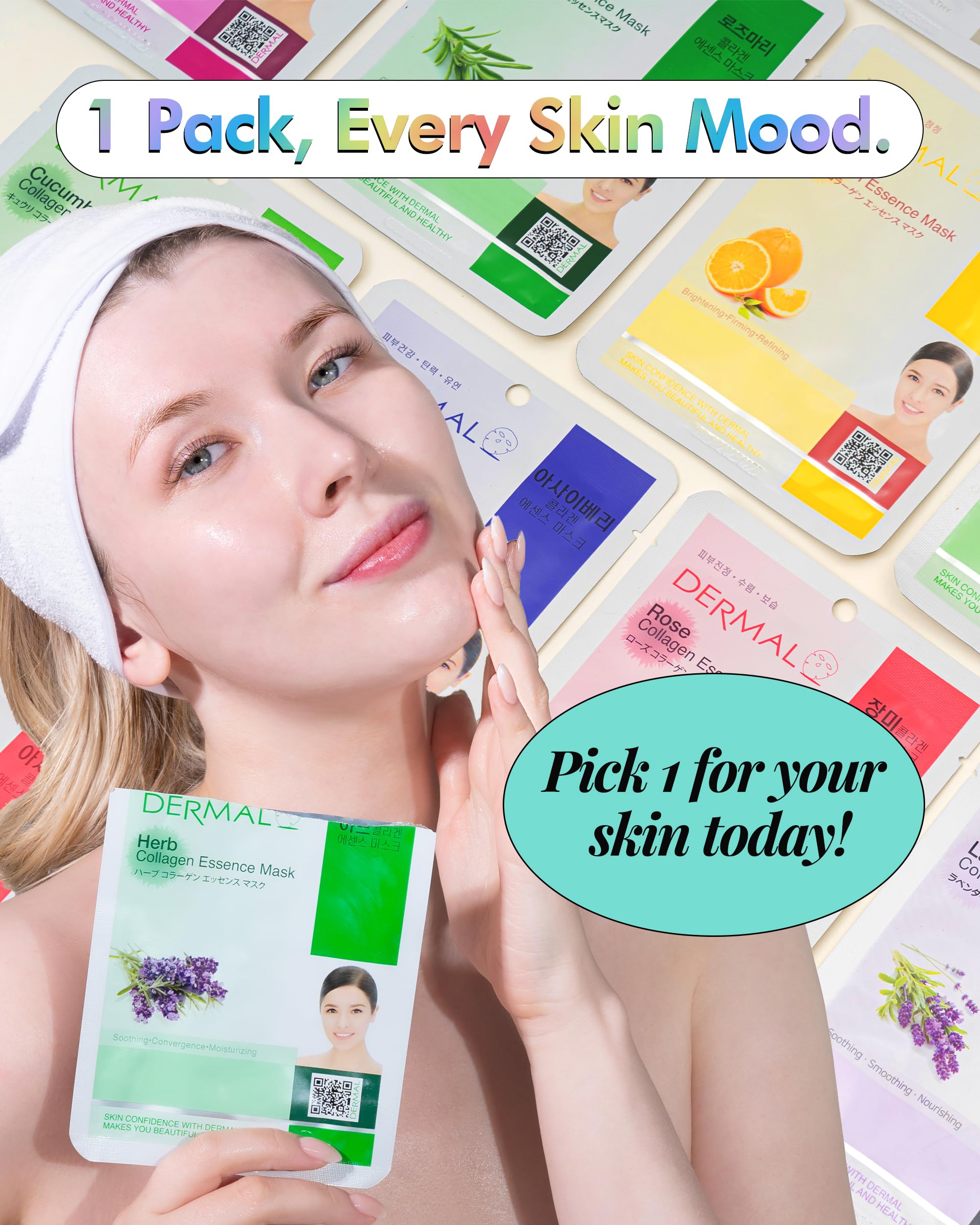 DERMAL 24 Combo Korean Essence Sheet Mask Variety Pack, Collagen - DERMAL