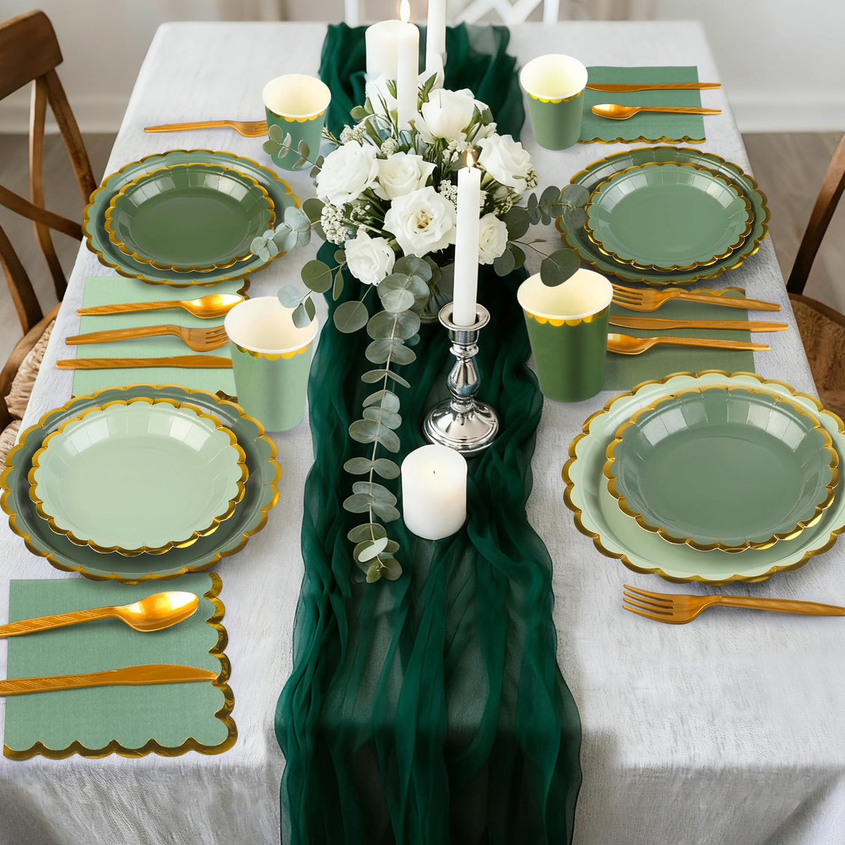 140PCS Sage Green Disposable Dinnerware Set Serves 20 Guests - Kochorie Official Imagery - 6
