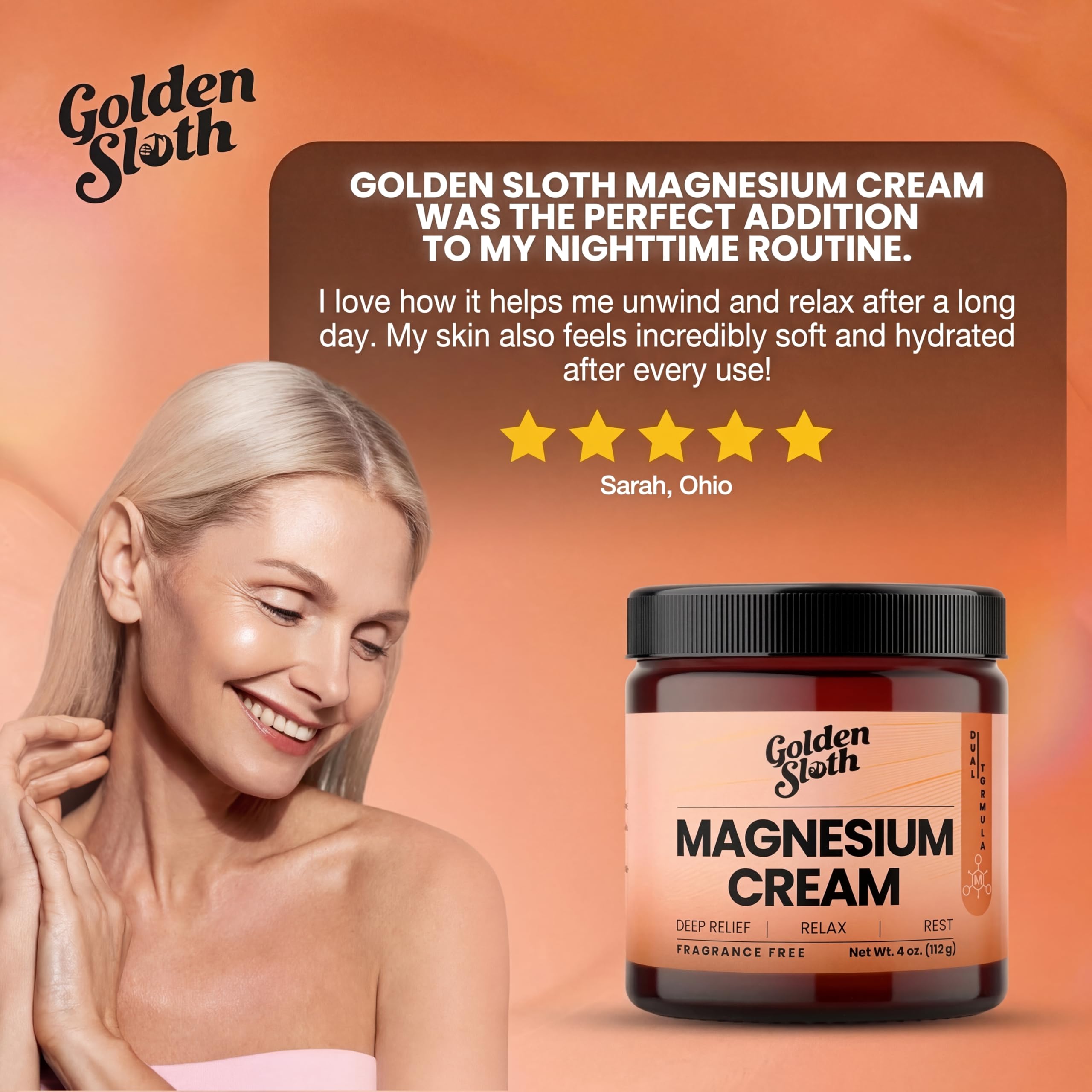 Golden Sloth Magnesium Cream – Unscented, Fast-Absorbing