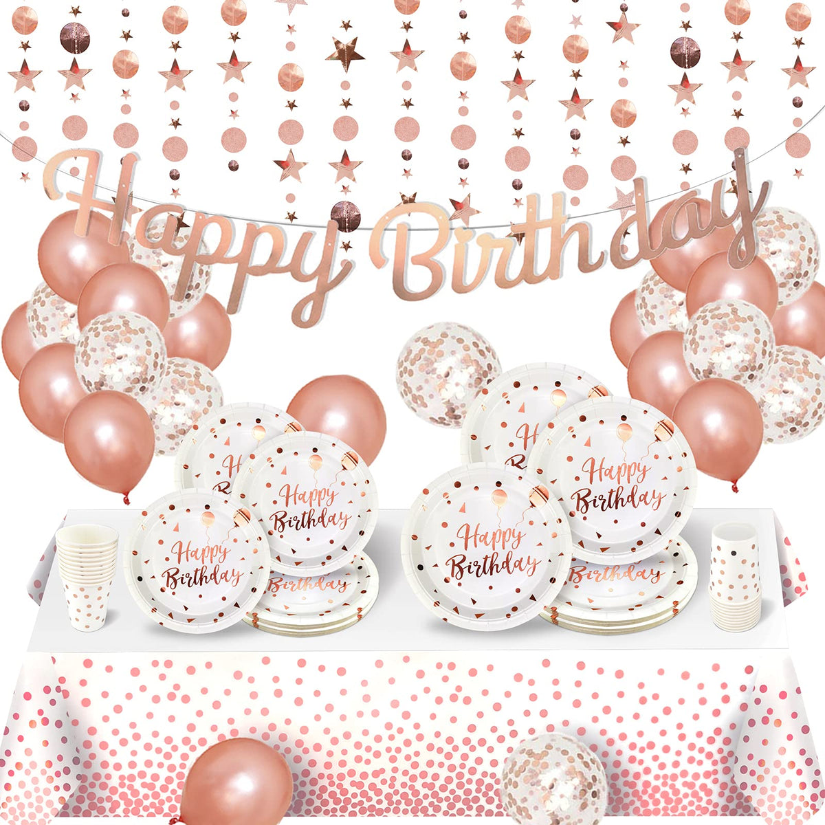 Rose Gold Birthday Party Supplies for 20 Guests - Irichna Official Imagery - 1
