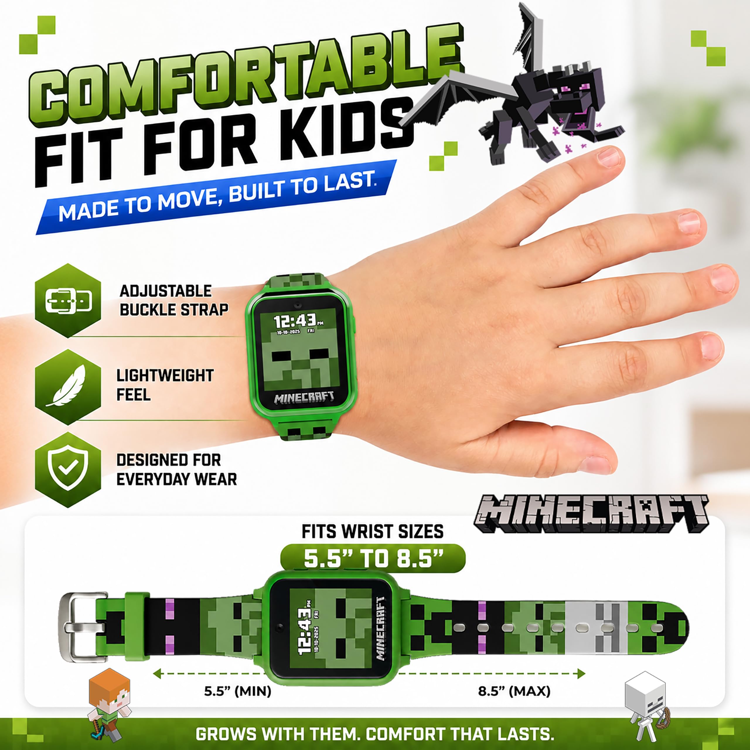 Accutime Minecraft Kids Smartwatch - Interactive LED Screen Watch with - View 5
