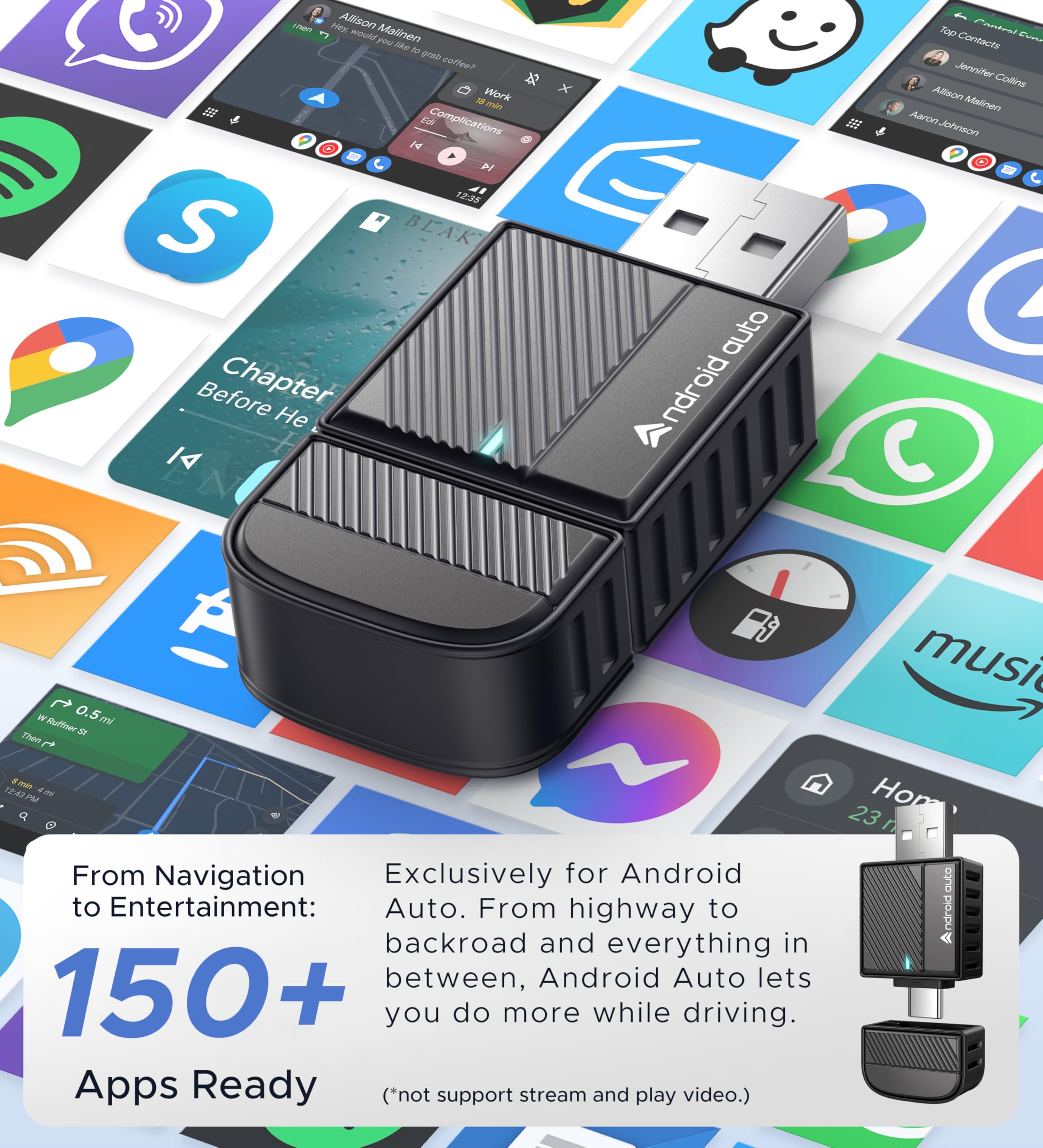 Bytewave Wireless Android Auto Adapter, USB A/C Car Dongle with N by ByteWave - Angle View 3